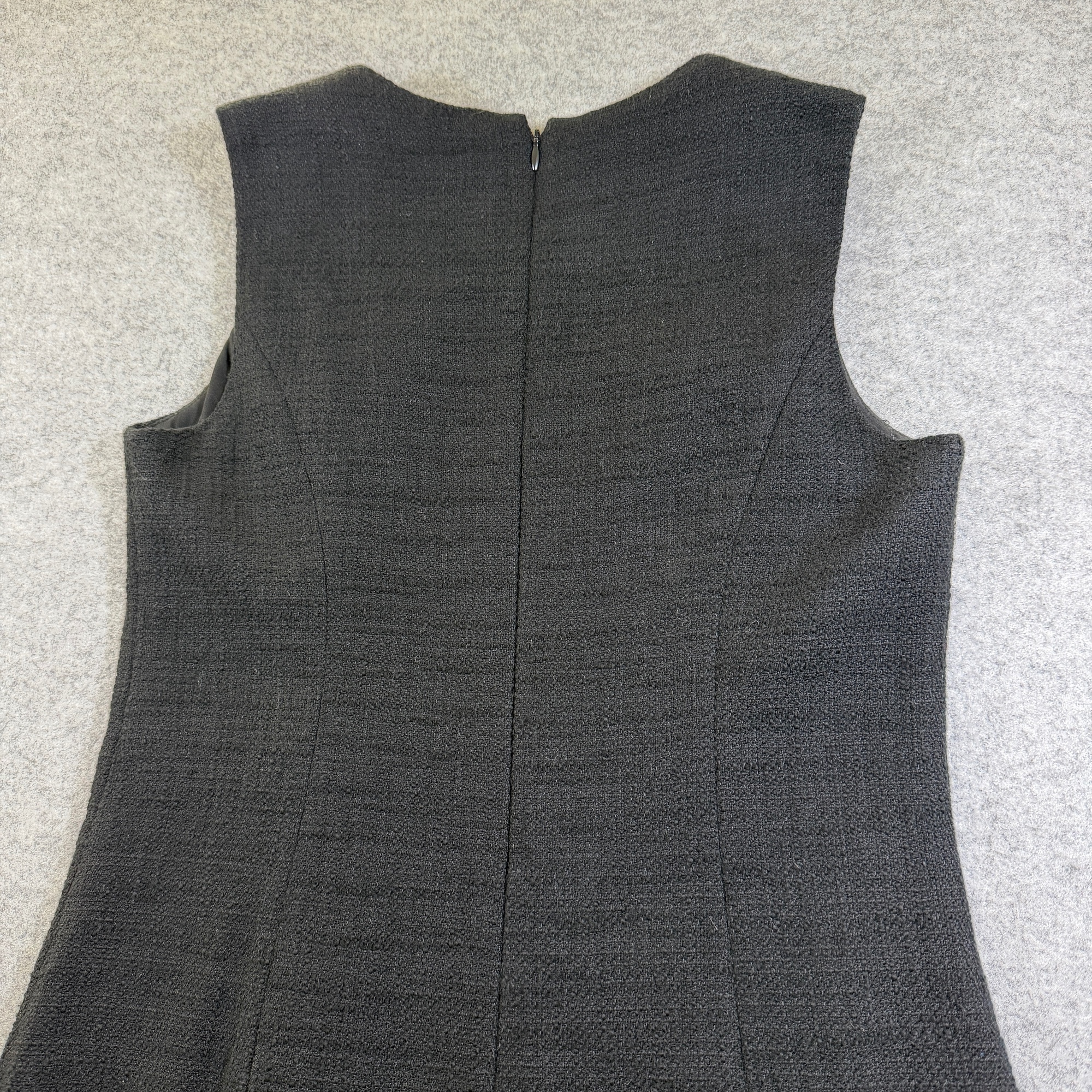 Karl Lagerfeld Paris Dress Womens 4 Black Tweed Sleeveless Sheath Fringe Trim thumbnail 4