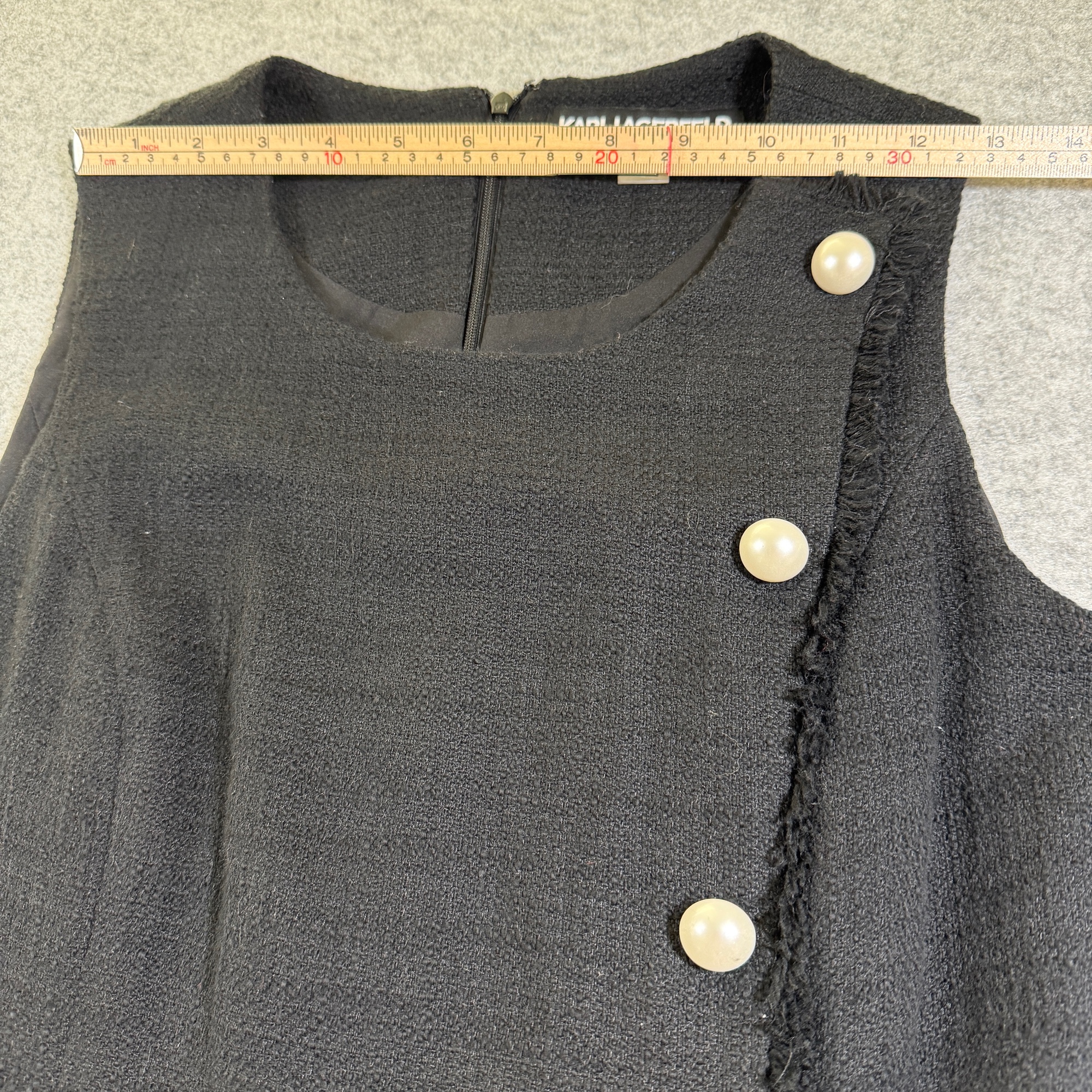 Karl Lagerfeld Paris Dress Womens 4 Black Tweed Sleeveless Sheath Fringe Trim thumbnail 7