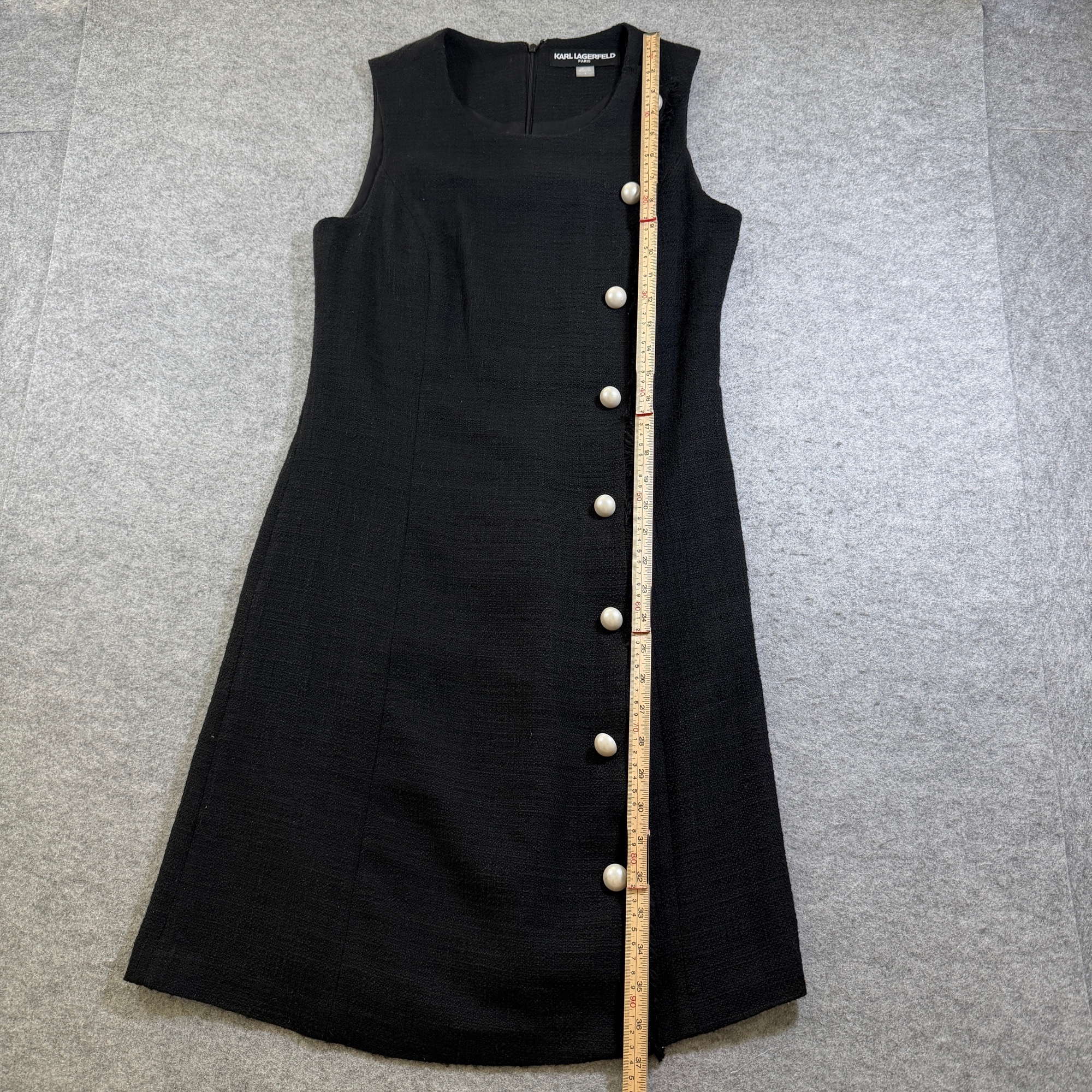 Karl Lagerfeld Paris Dress Womens 4 Black Tweed Sleeveless Sheath Fringe Trim thumbnail 8