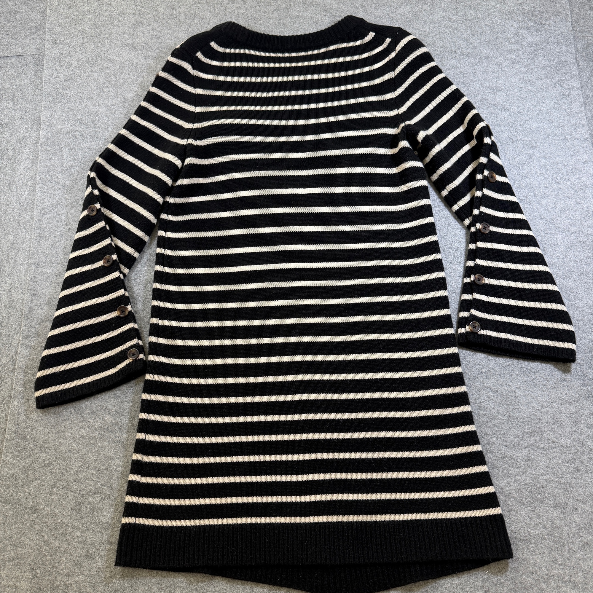 Madewell Sweater Dress Womens S Black Cream Stripe Merino Wool Crewneck Button thumbnail 2