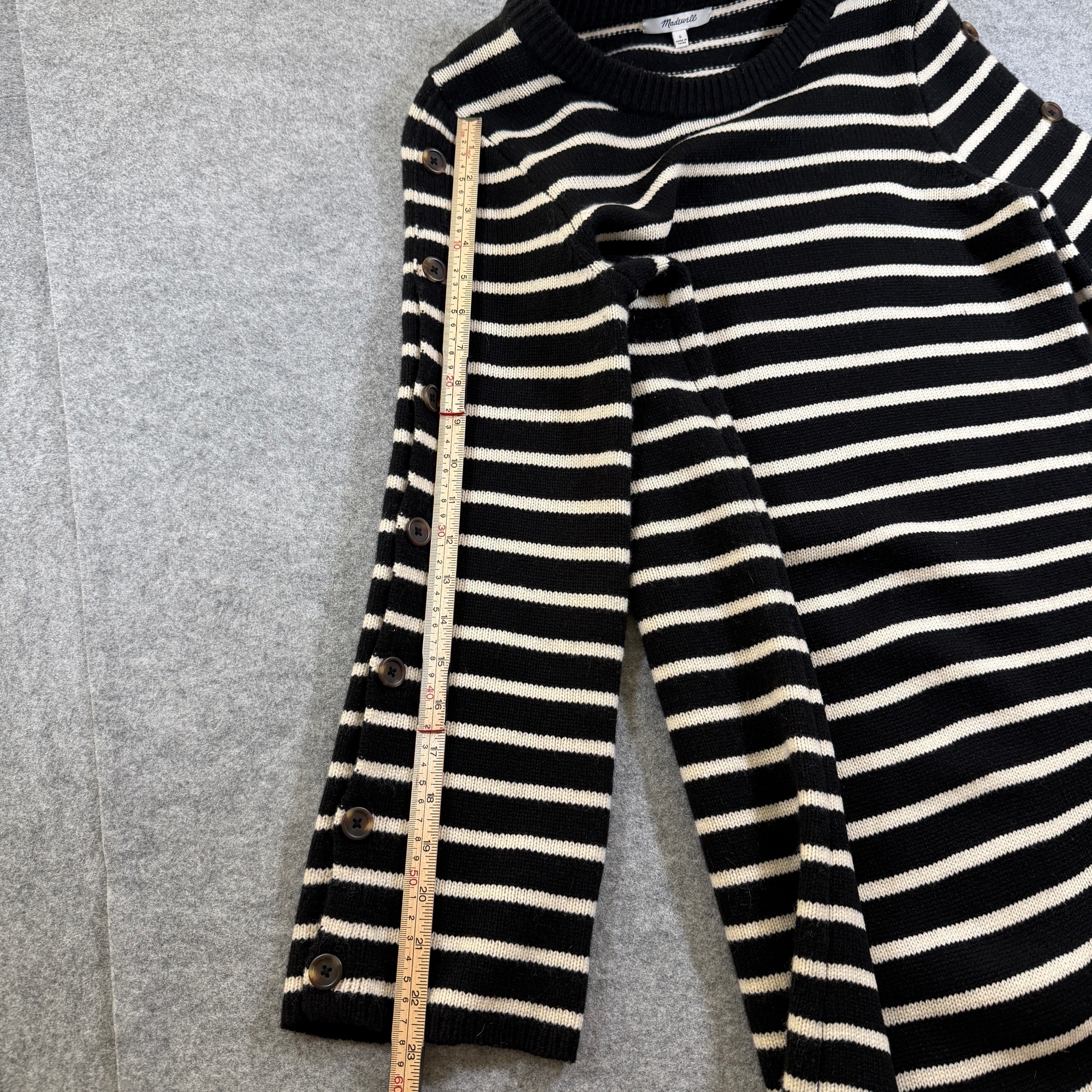 Madewell Sweater Dress Womens S Black Cream Stripe Merino Wool Crewneck Button thumbnail 7