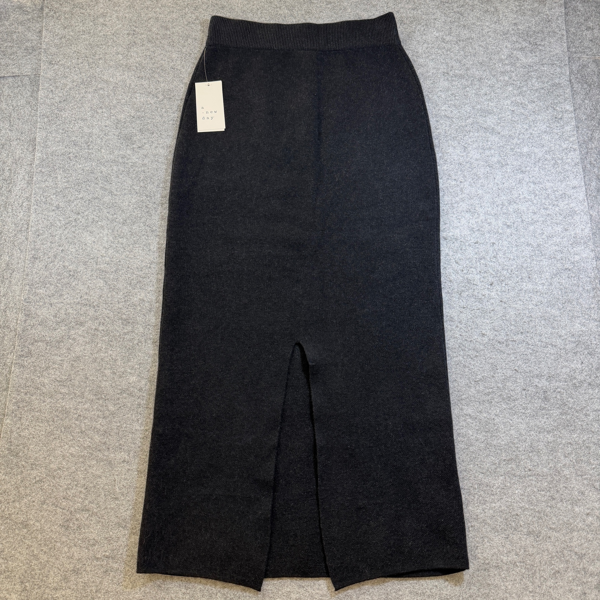A New Day Skirt Super Soft Womens S Charcoal Midi Front Slit Elastic Waist NWT thumbnail 2