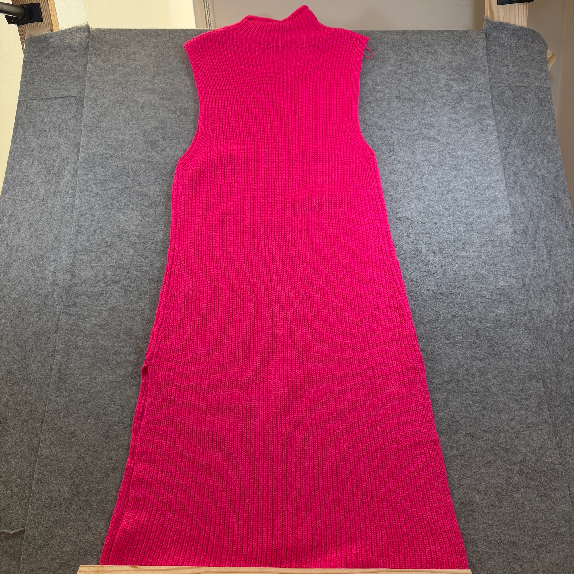Zara Sweater Dress Womens M Pink Mock Neck Sleeveless Bodycon Ribbed Knit Wool thumbnail 2