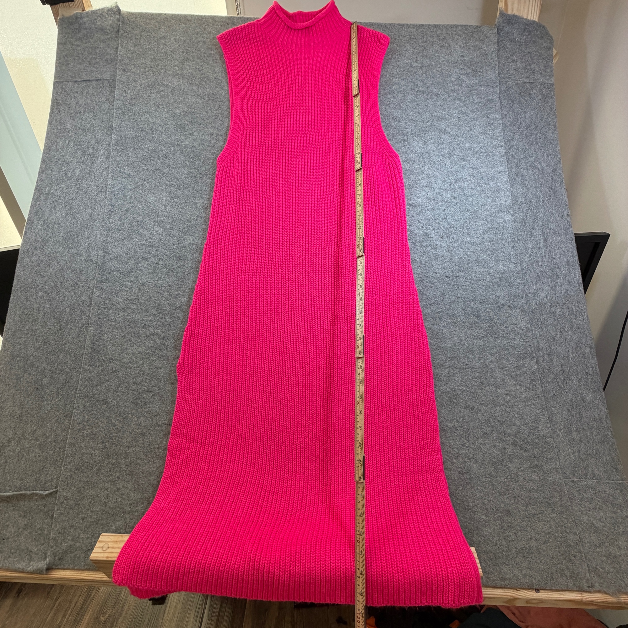 Zara Sweater Dress Womens M Pink Mock Neck Sleeveless Bodycon Ribbed Knit Wool thumbnail 6