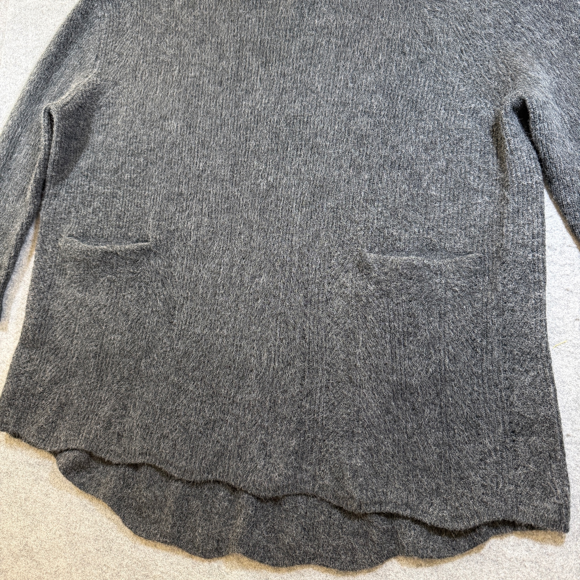 Veveret Wool Blend Sweater Womens M Charcoal Gray Hi Lo Hem Pockets 3/4 Sleeve thumbnail 3