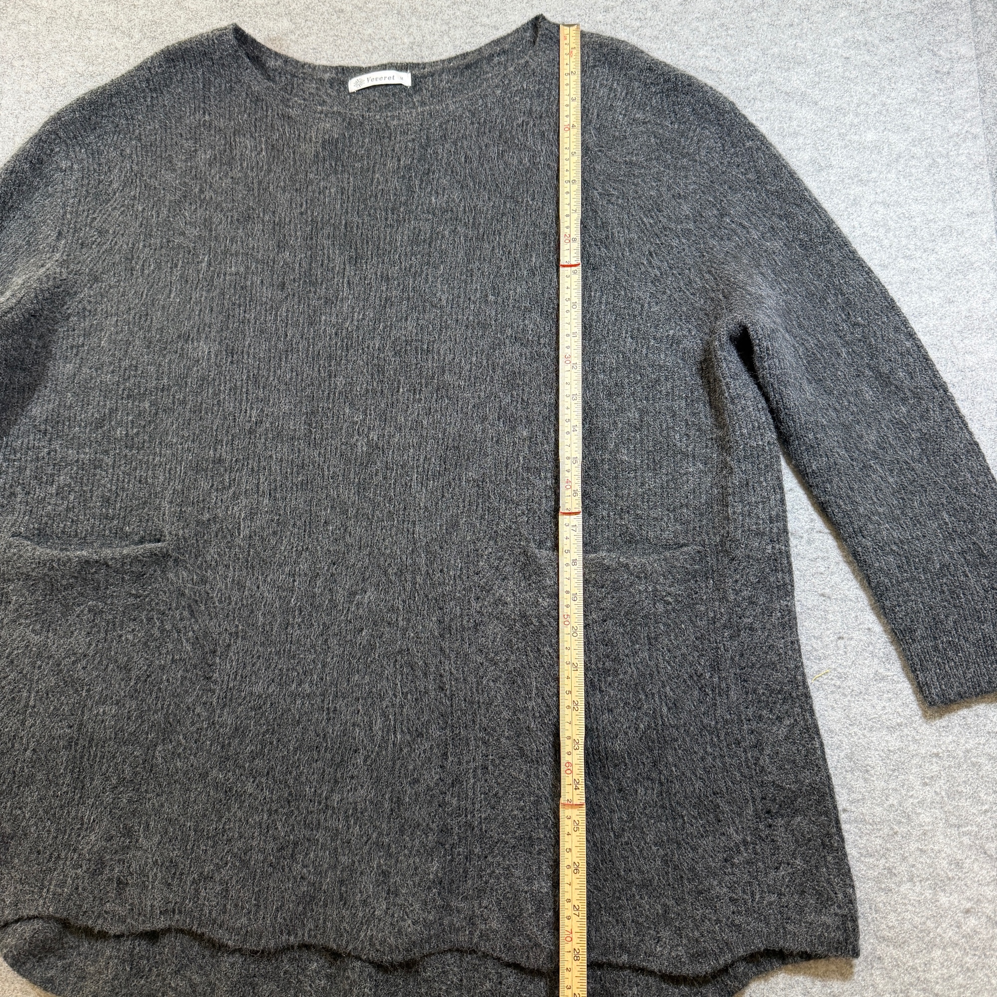 Veveret Wool Blend Sweater Womens M Charcoal Gray Hi Lo Hem Pockets 3/4 Sleeve thumbnail 6