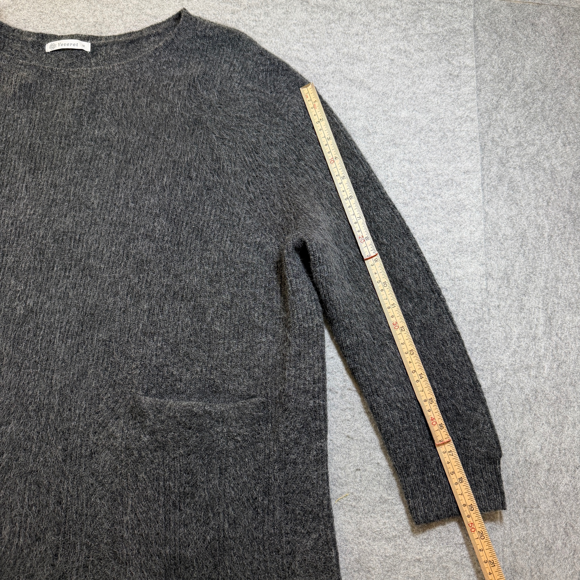 Veveret Wool Blend Sweater Womens M Charcoal Gray Hi Lo Hem Pockets 3/4 Sleeve thumbnail 7