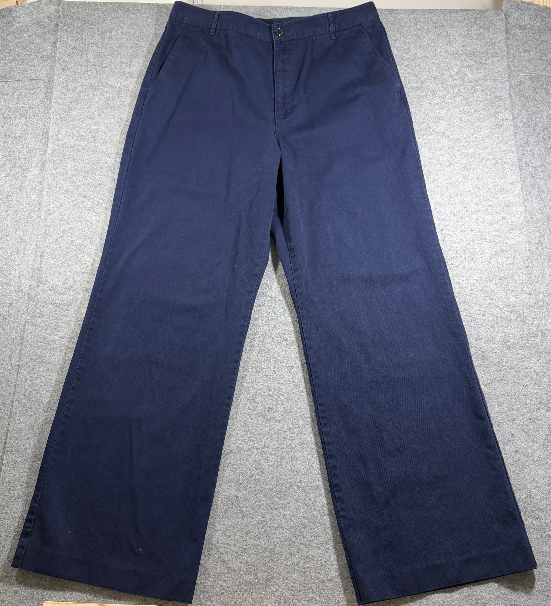 Vintage Ralph Lauren Pants Womens 14 Navy Wide Leg Cotton Cinch Back Adjustable