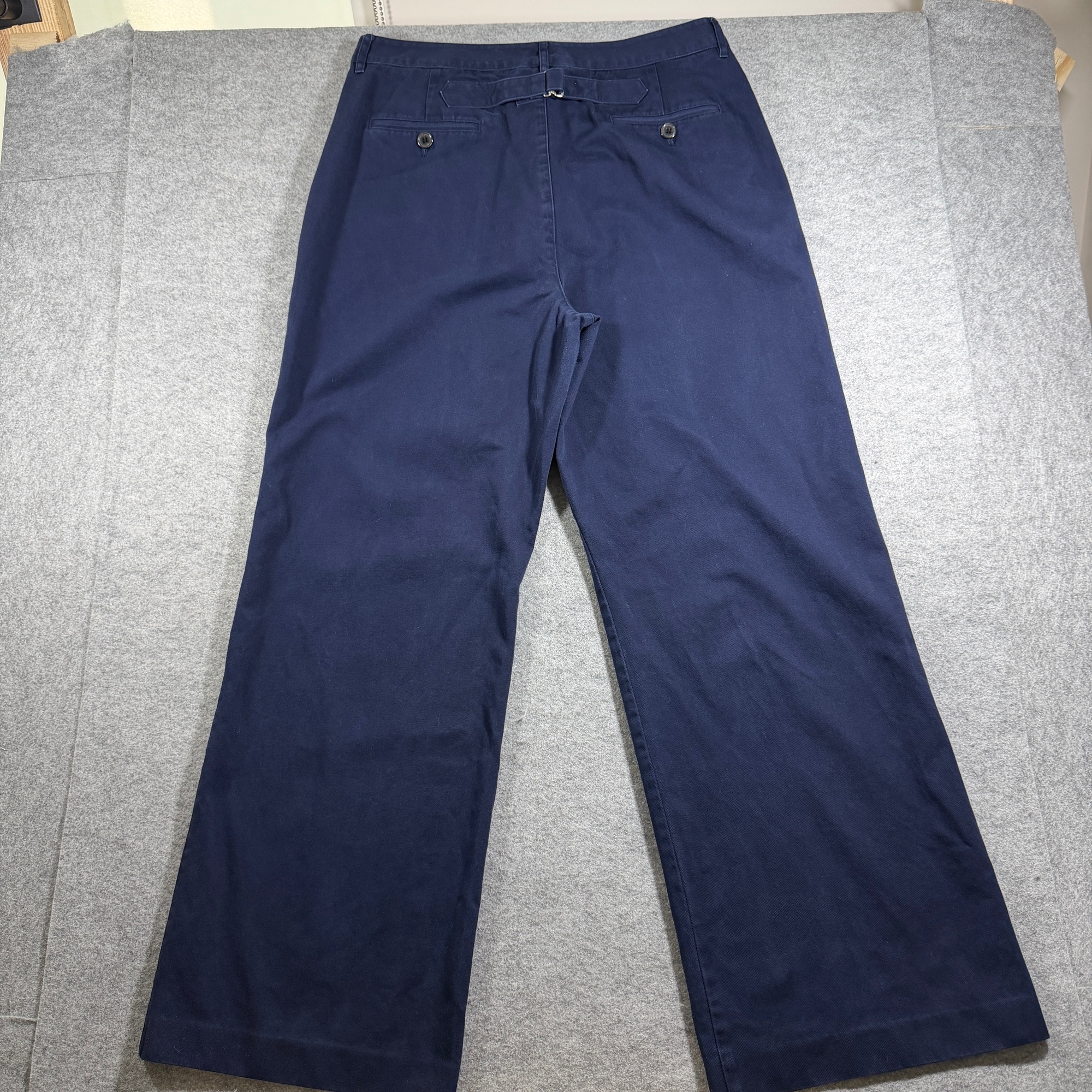 Vintage Ralph Lauren Pants Womens 14 Navy Wide Leg Cotton Cinch Back Adjustable thumbnail 2