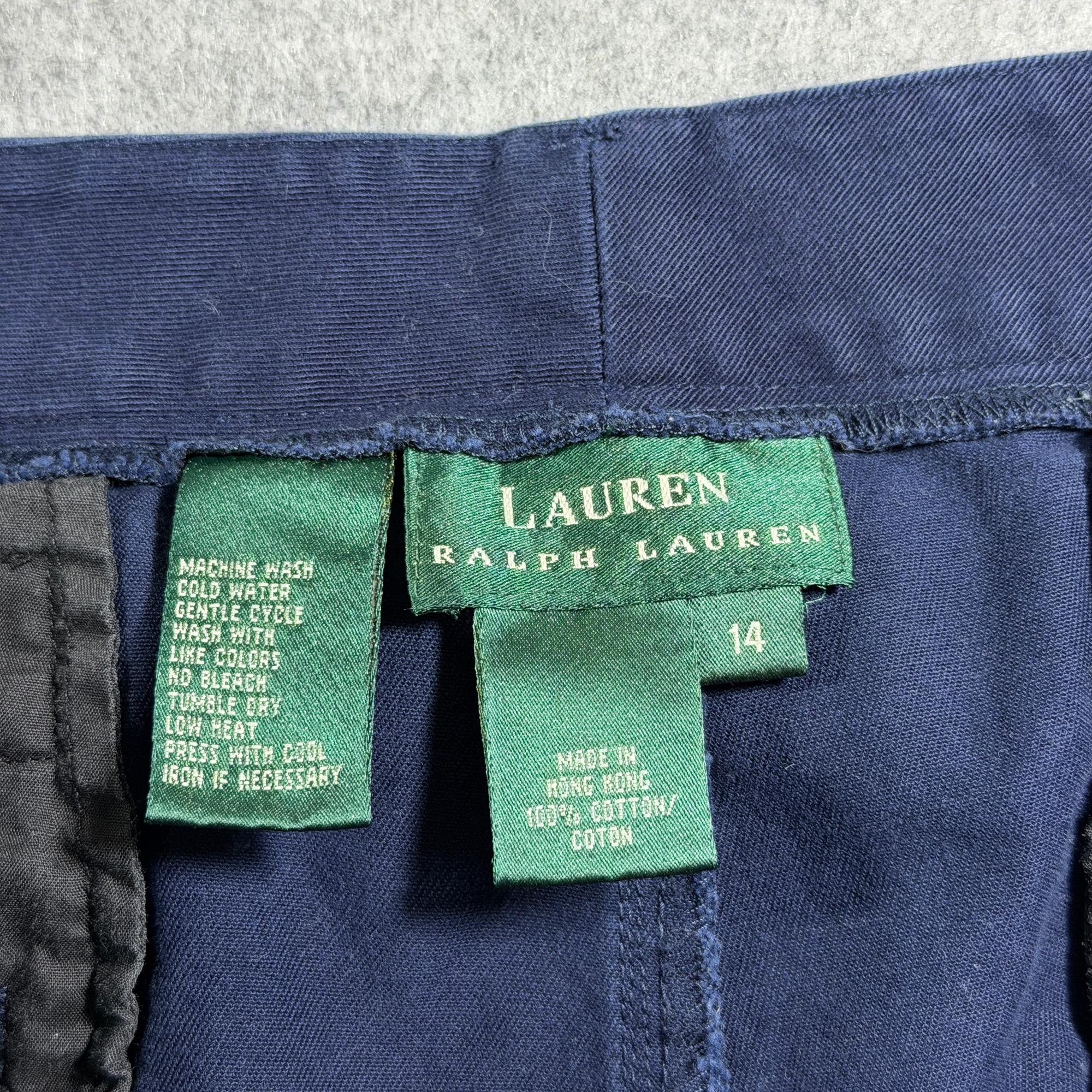 Vintage Ralph Lauren Pants Womens 14 Navy Wide Leg Cotton Cinch Back Adjustable thumbnail 3