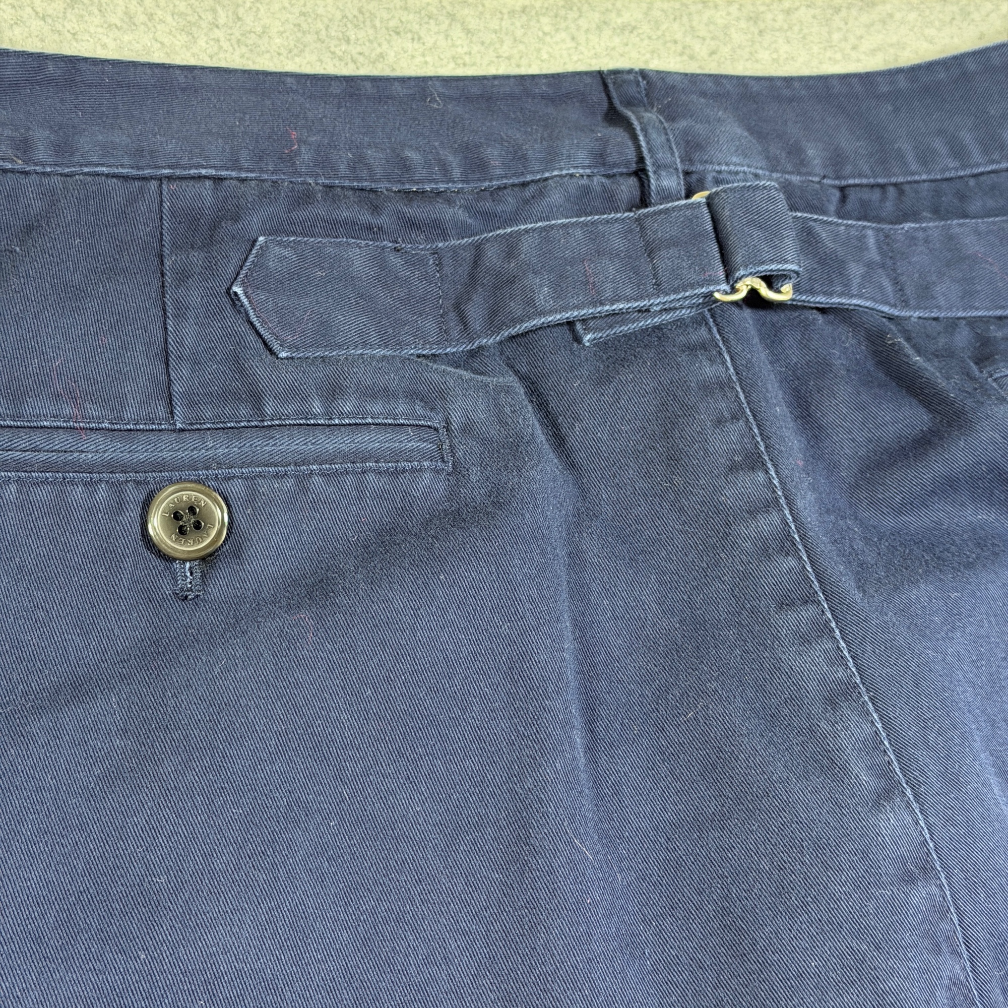 Vintage Ralph Lauren Pants Womens 14 Navy Wide Leg Cotton Cinch Back Adjustable thumbnail 5