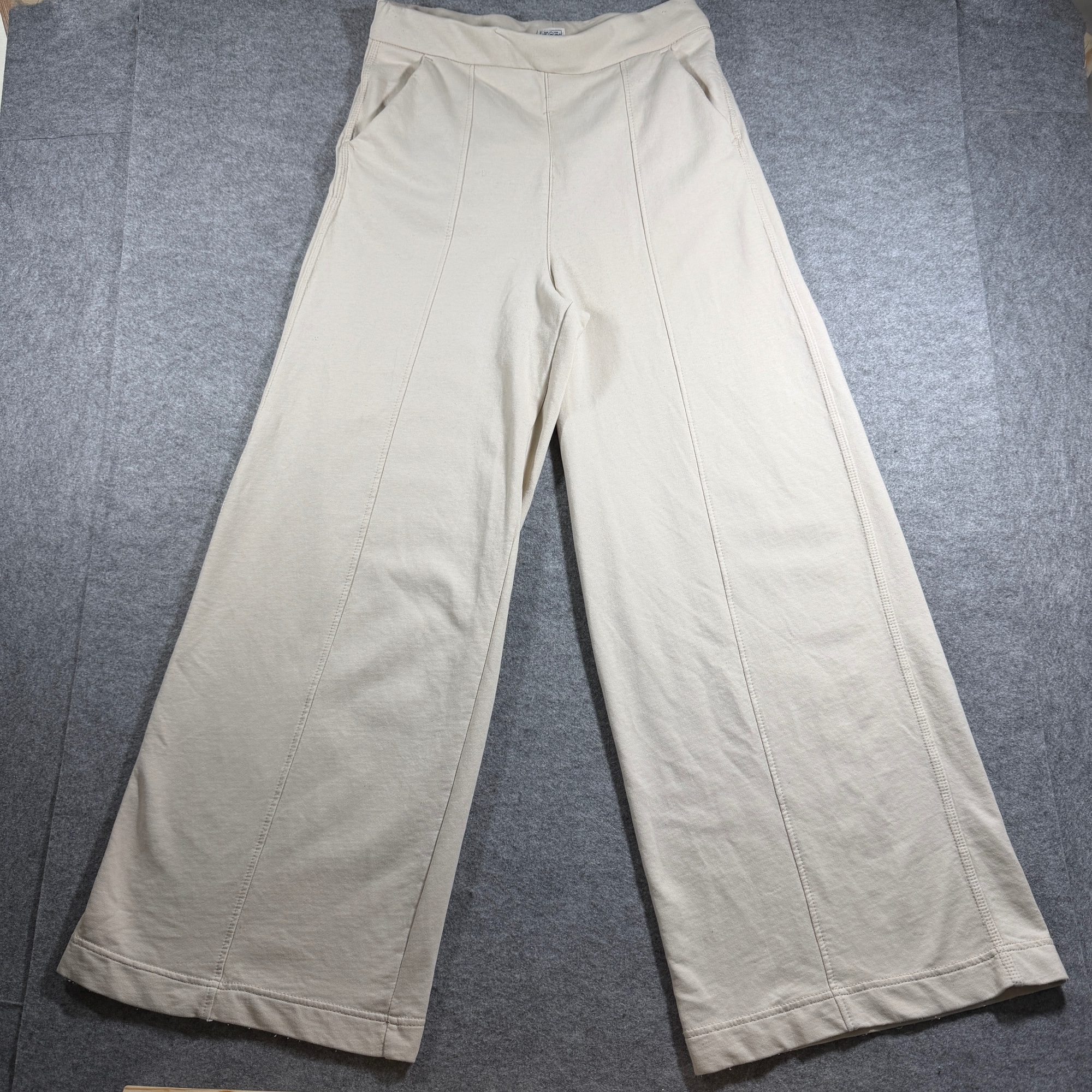 Lee Sweatpants Womens M Beige Wide Leg Bell Bottom Elastic Waist Pintuck Cotton