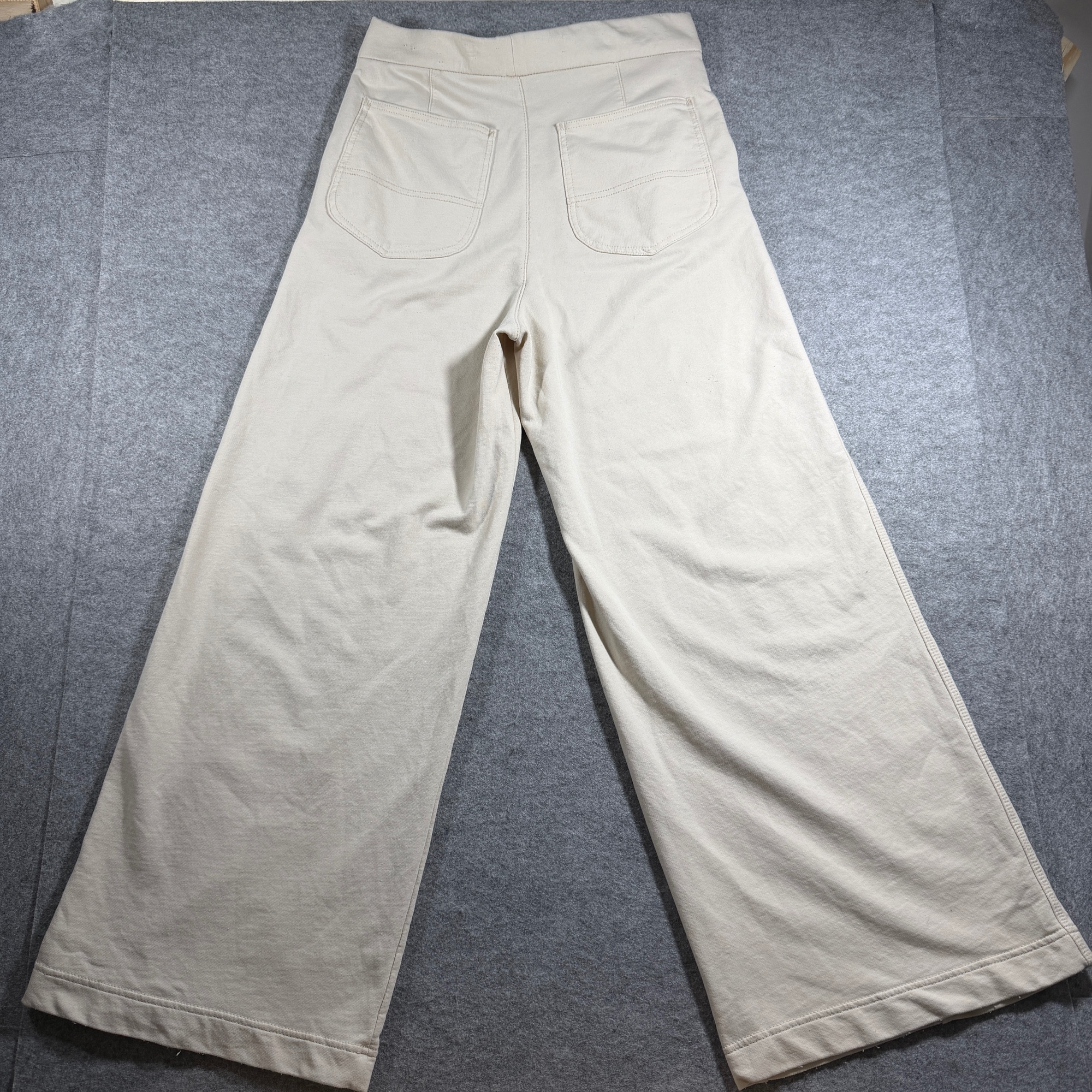 Lee Sweatpants Womens M Beige Wide Leg Bell Bottom Elastic Waist Pintuck Cotton thumbnail 2