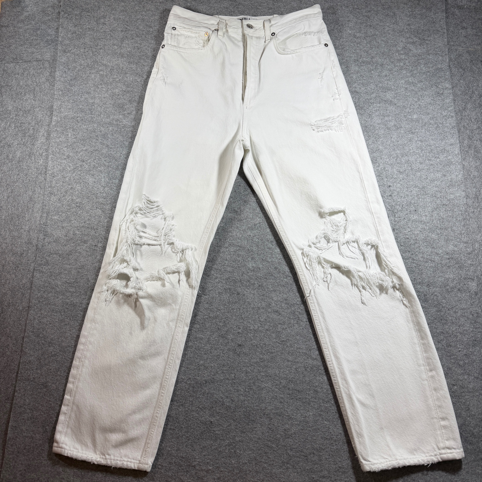 AGOLDE USA Jeans Womens 28 White Distressed High Rise Straight Leg Ripped Knee