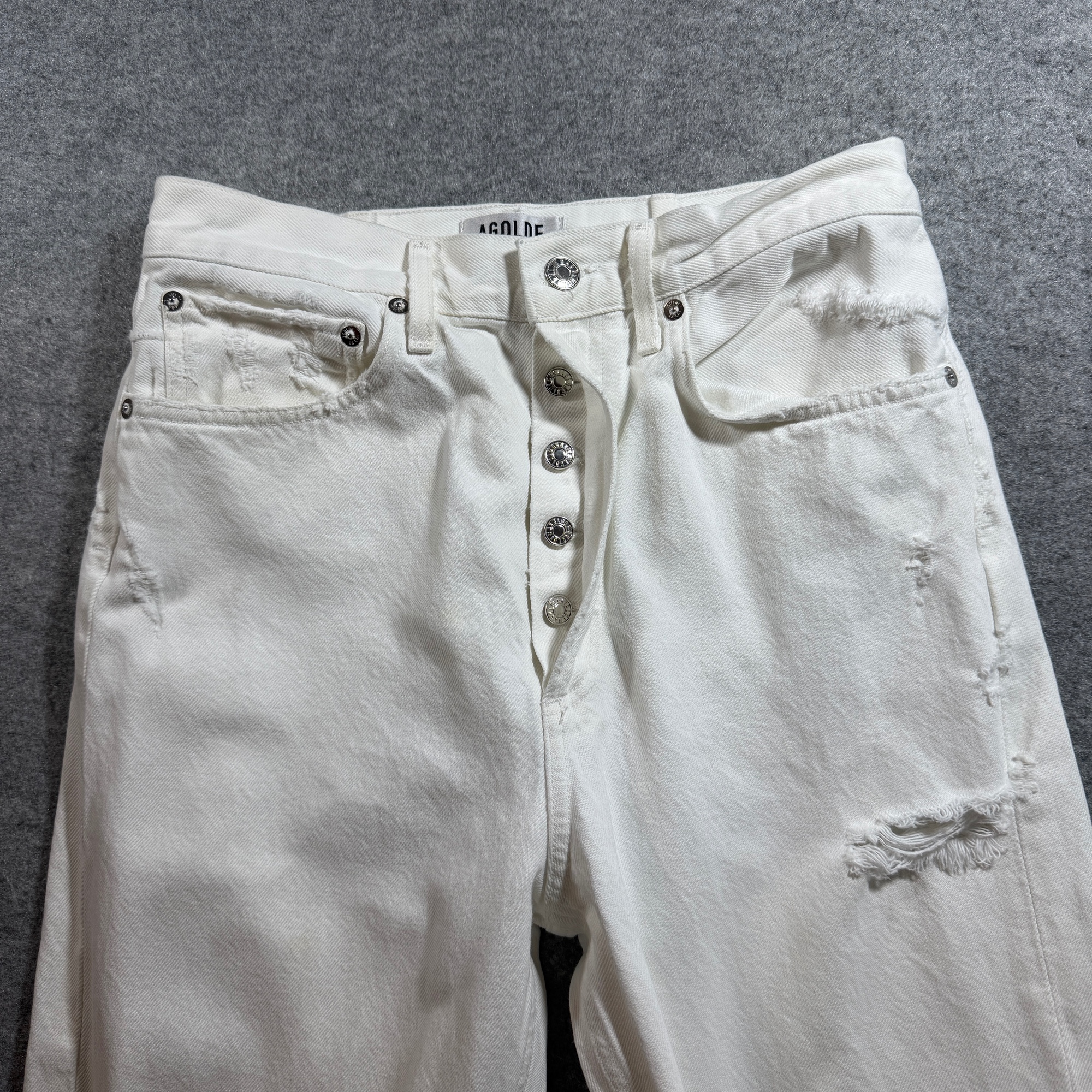 AGOLDE USA Jeans Womens 28 White Distressed High Rise Straight Leg Ripped Knee thumbnail 4