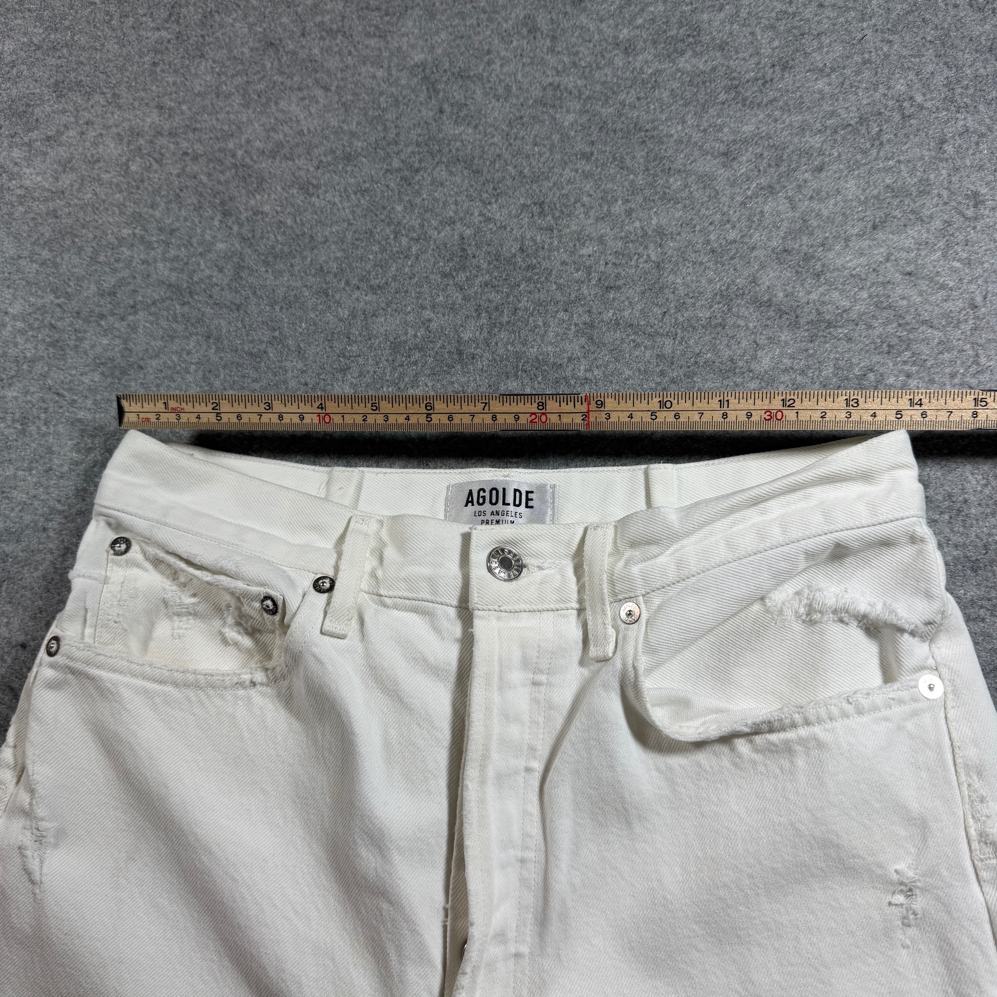 AGOLDE USA Jeans Womens 28 White Distressed High Rise Straight Leg Ripped Knee thumbnail 6