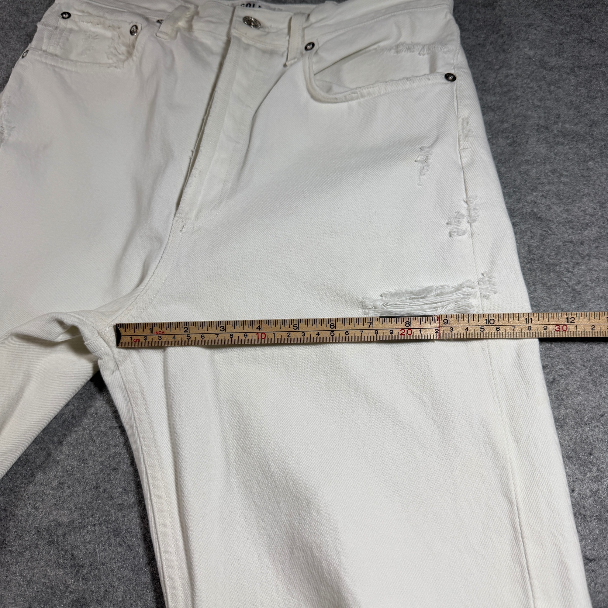 AGOLDE USA Jeans Womens 28 White Distressed High Rise Straight Leg Ripped Knee thumbnail 8