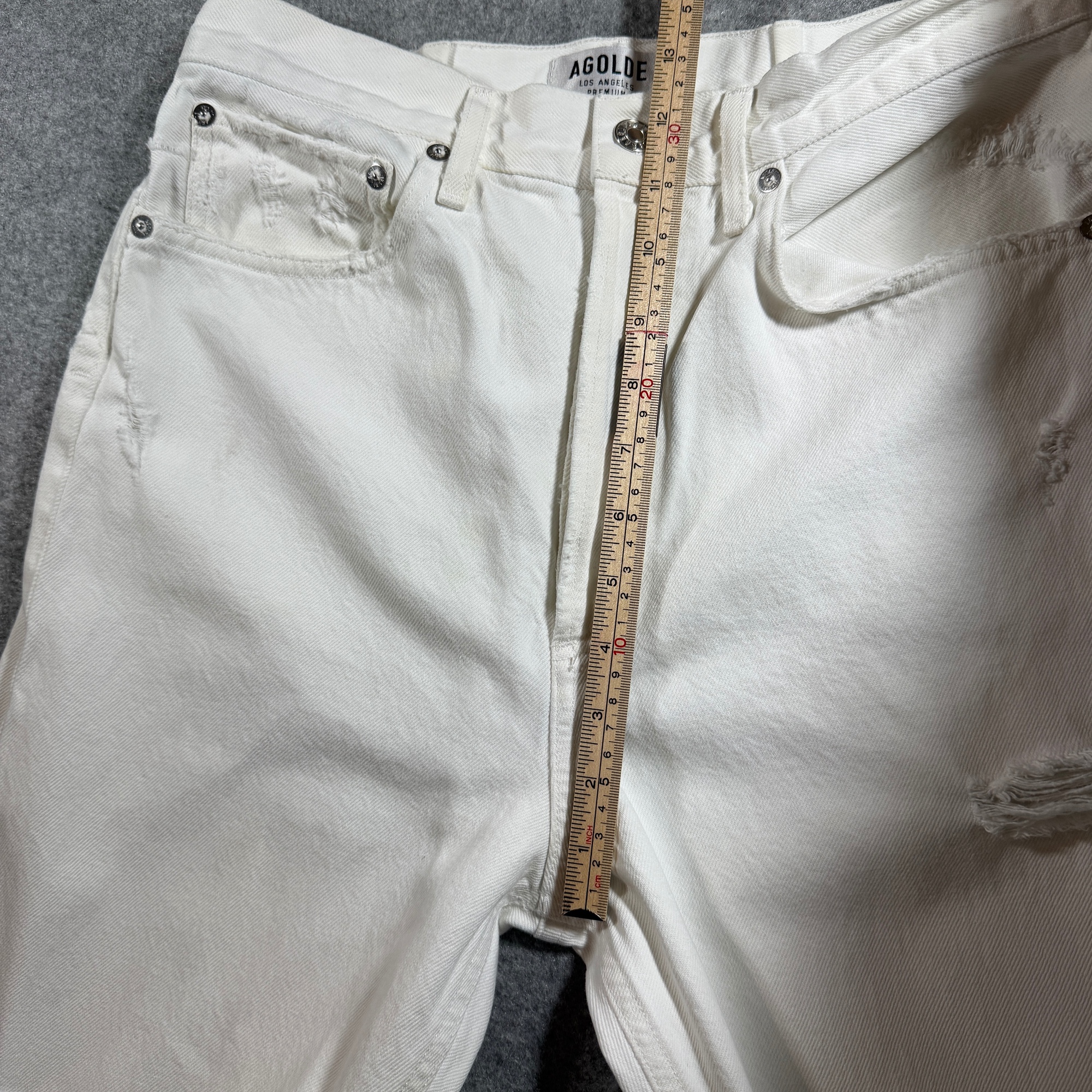 AGOLDE USA Jeans Womens 28 White Distressed High Rise Straight Leg Ripped Knee thumbnail 9