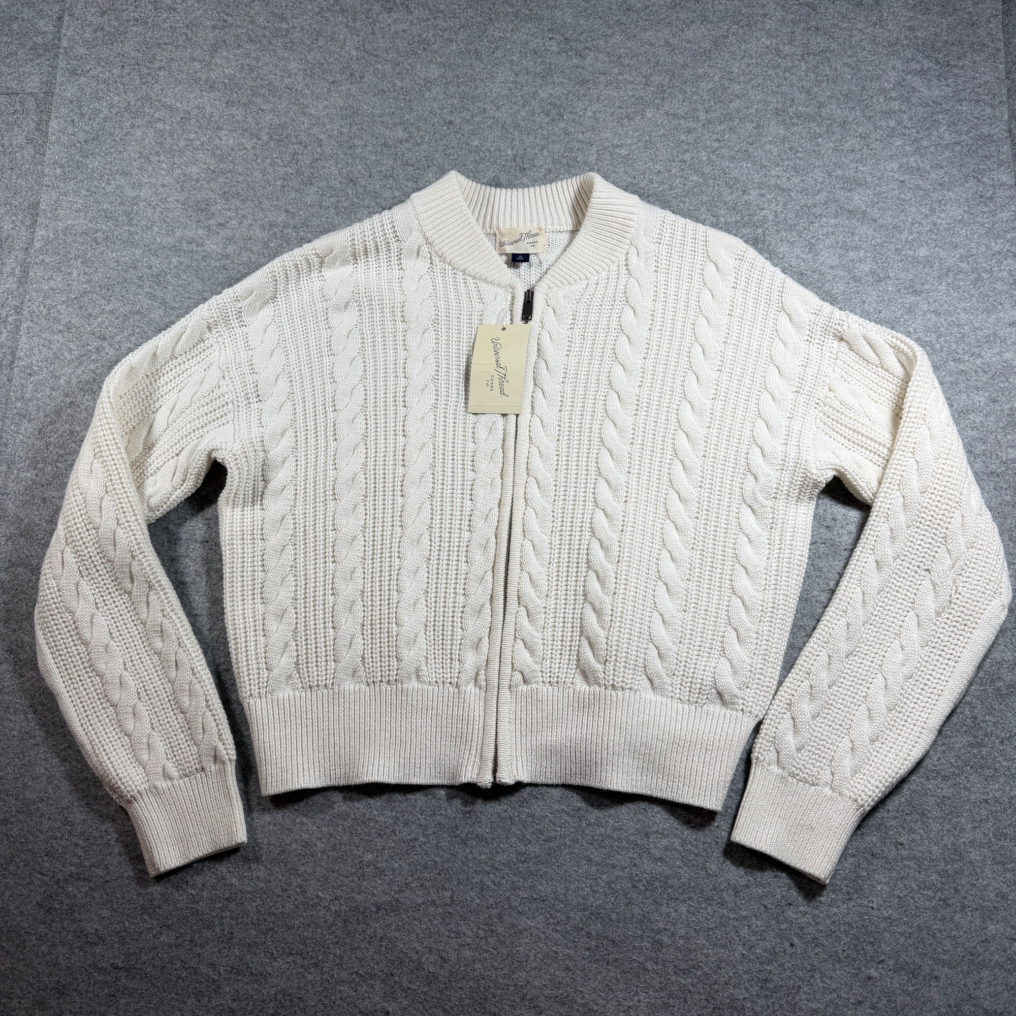 Universal Thread Cable Knit Sweater Womens M Cream NWT Full Zip Soft Cotton