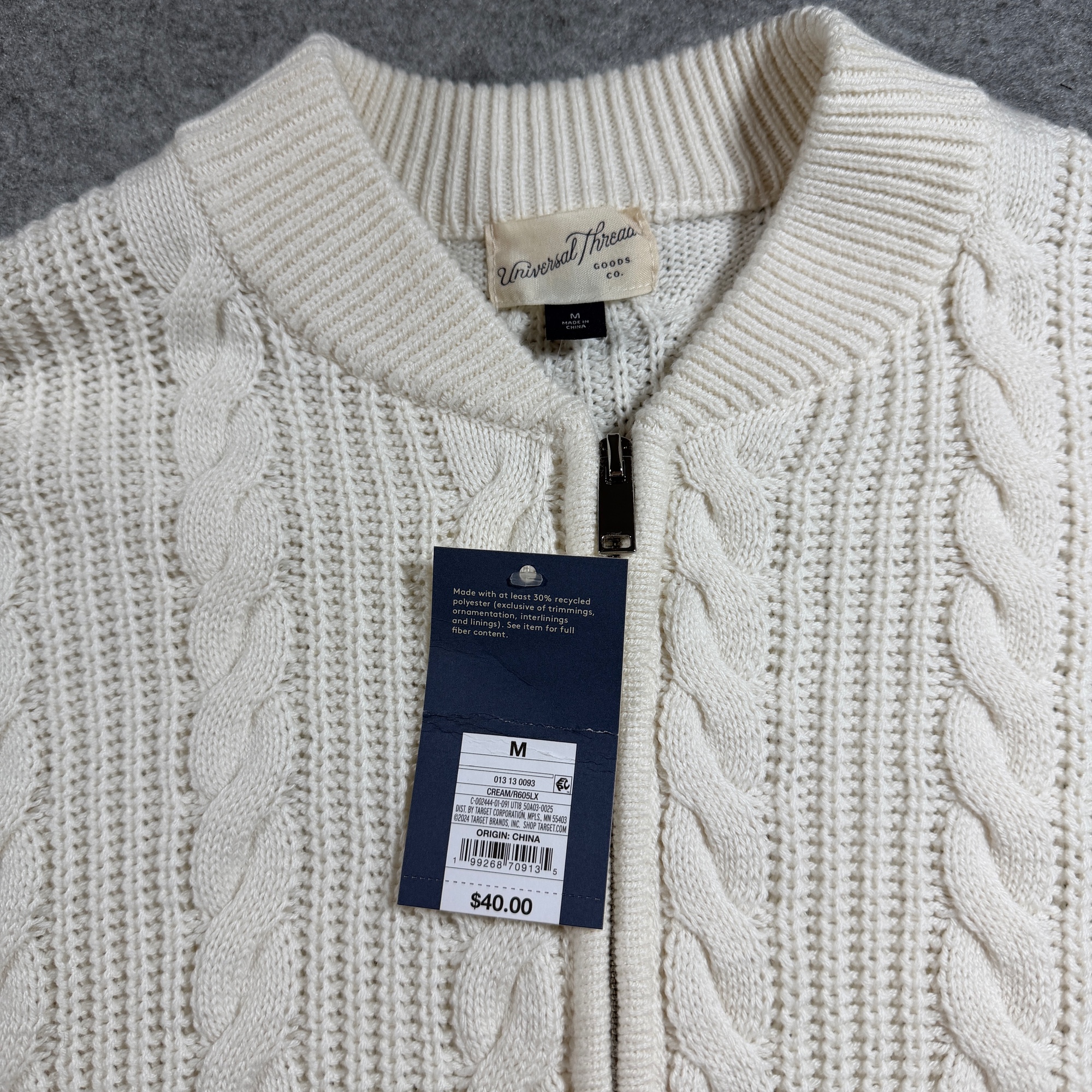 Universal Thread Cable Knit Sweater Womens M Cream NWT Full Zip Soft Cotton thumbnail 3