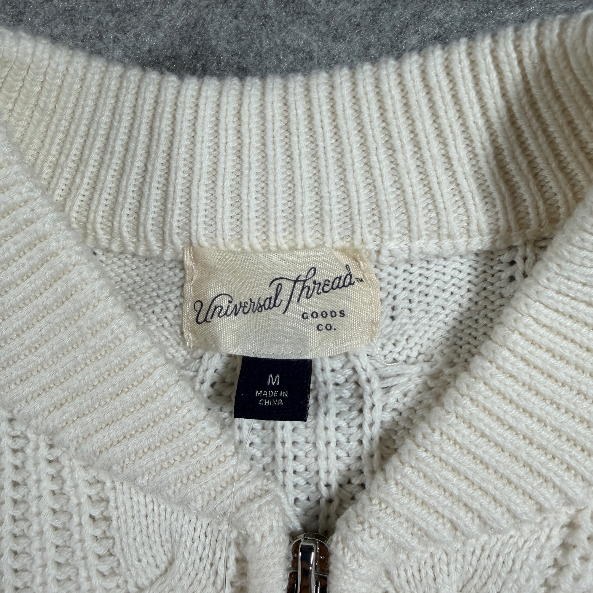 Universal Thread Cable Knit Sweater Womens M Cream NWT Full Zip Soft Cotton thumbnail 4