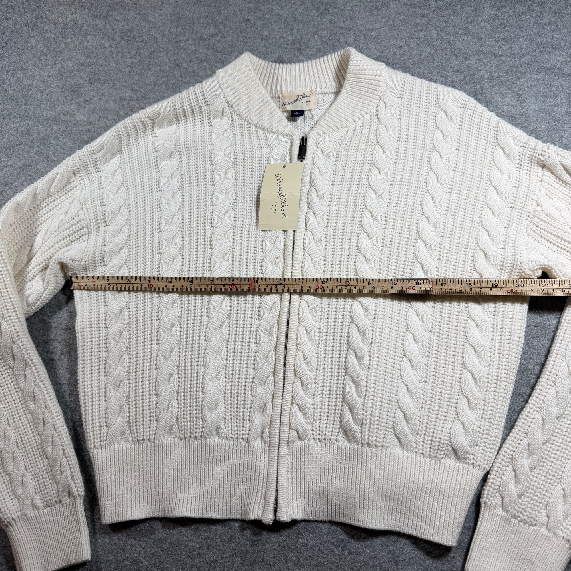 Universal Thread Cable Knit Sweater Womens M Cream NWT Full Zip Soft Cotton thumbnail 5