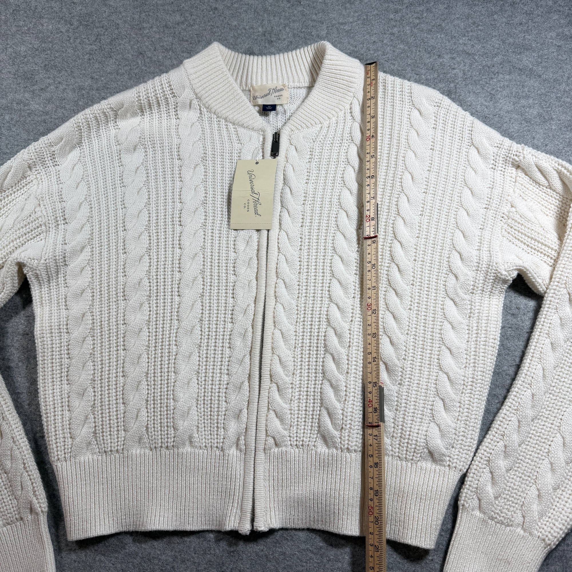 Universal Thread Cable Knit Sweater Womens M Cream NWT Full Zip Soft Cotton thumbnail 6