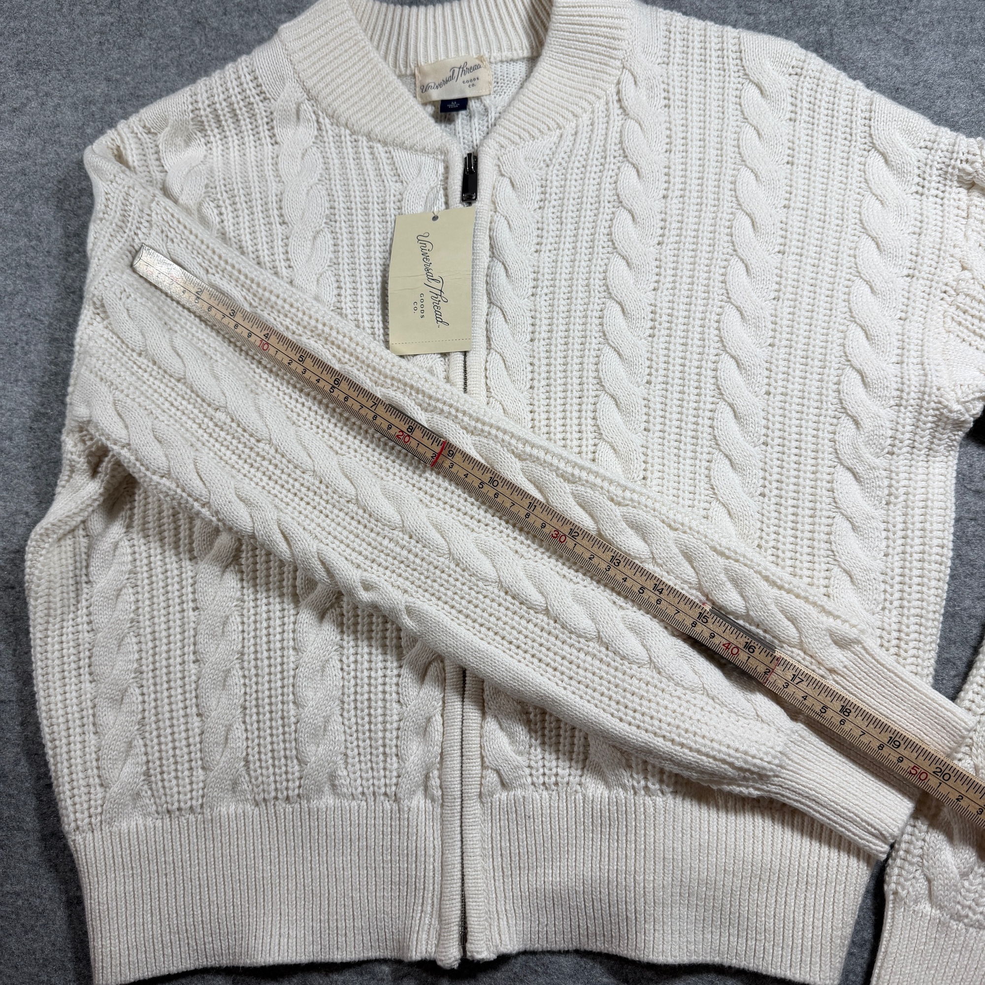 Universal Thread Cable Knit Sweater Womens M Cream NWT Full Zip Soft Cotton thumbnail 7