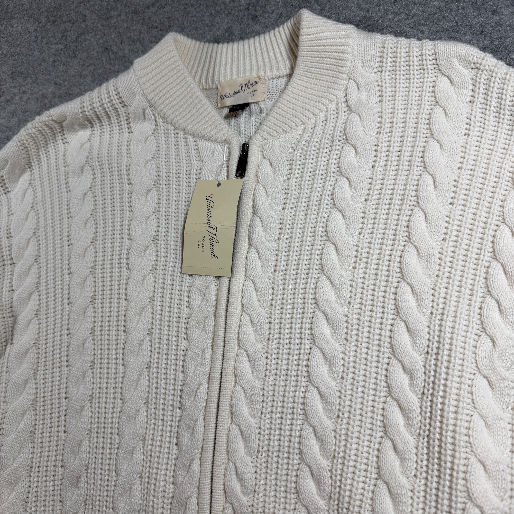 Universal Thread Cable Knit Sweater Womens M Cream NWT Full Zip Soft Cotton thumbnail 9
