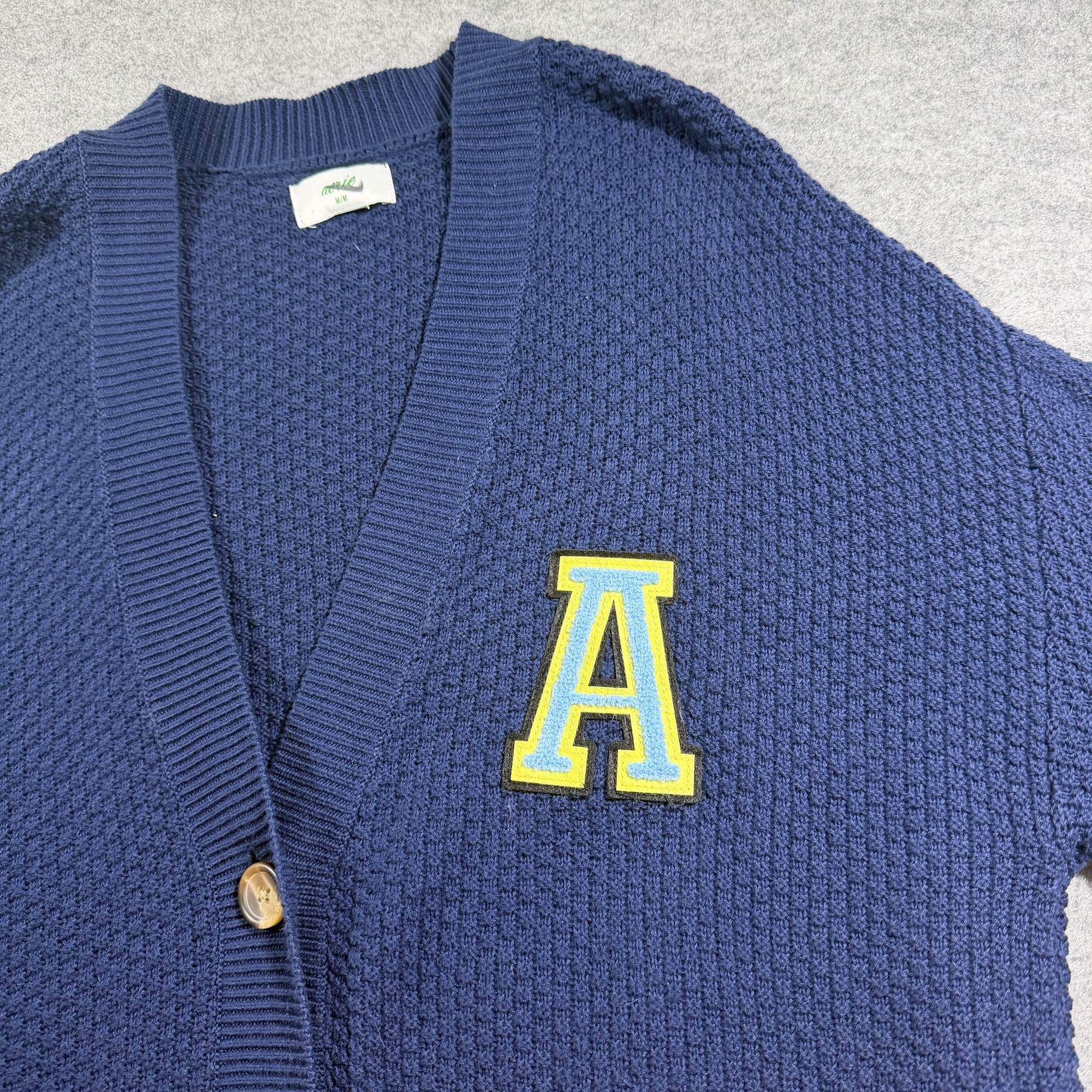Aerie Cardigan Knit Sweater Womens M Navy Varsity Letterman Cotton Patch NWOT thumbnail 3