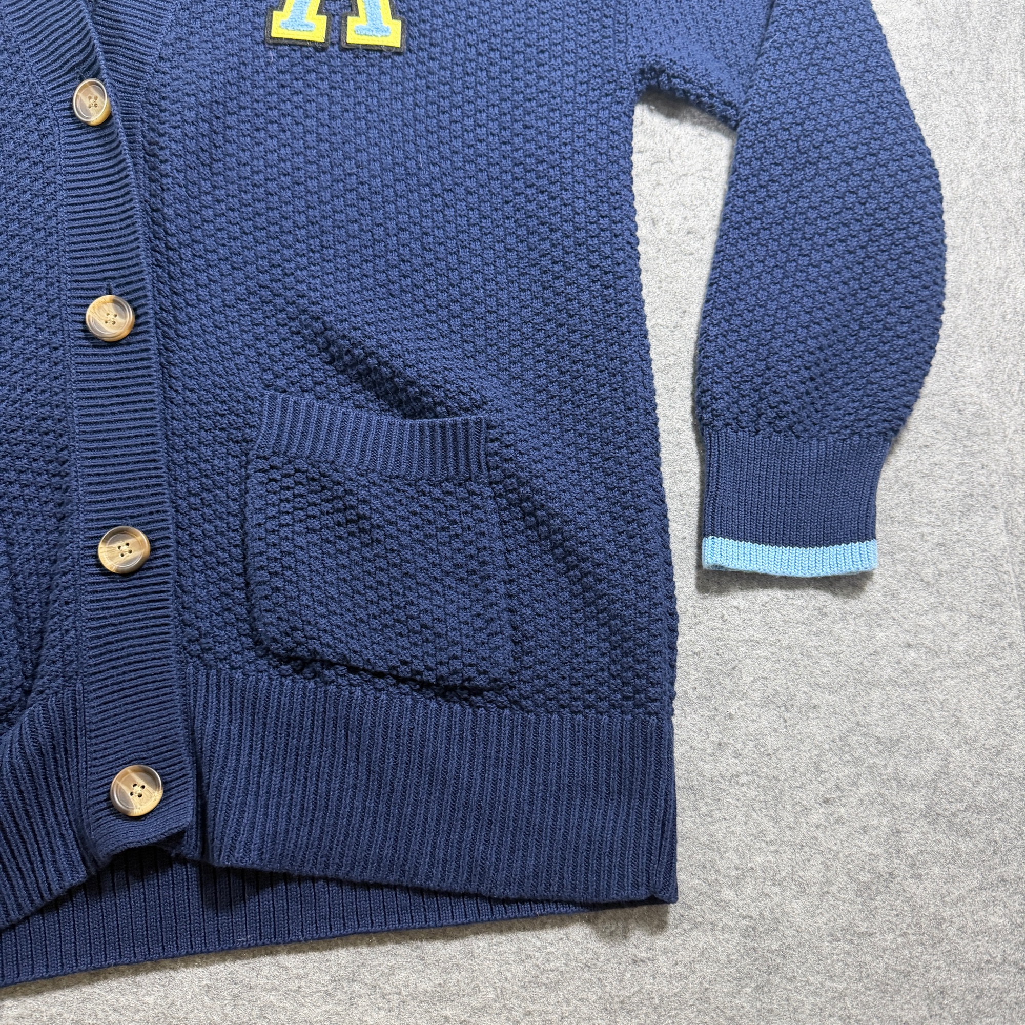 Aerie Cardigan Knit Sweater Womens M Navy Varsity Letterman Cotton Patch NWOT thumbnail 5