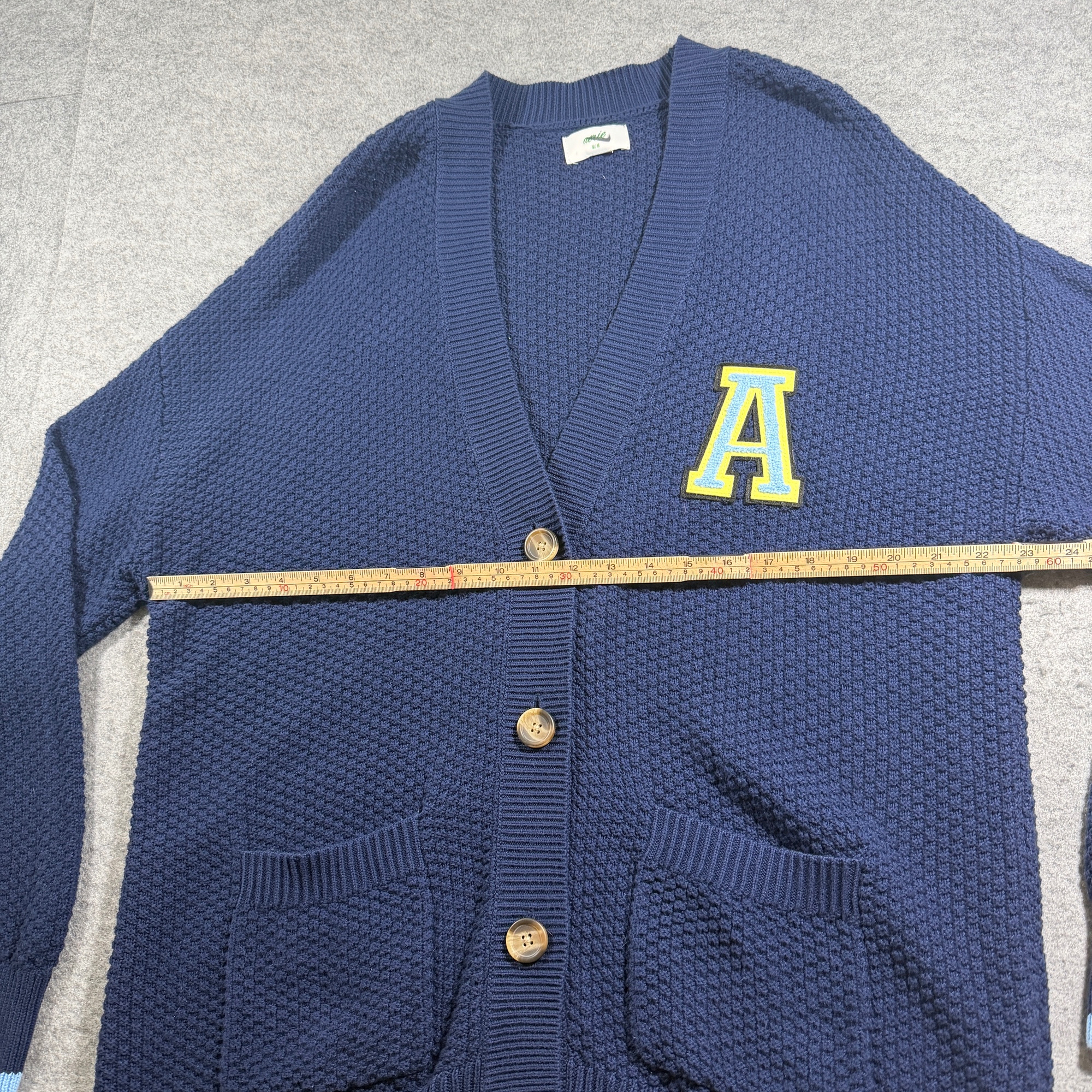 Aerie Cardigan Knit Sweater Womens M Navy Varsity Letterman Cotton Patch NWOT thumbnail 6