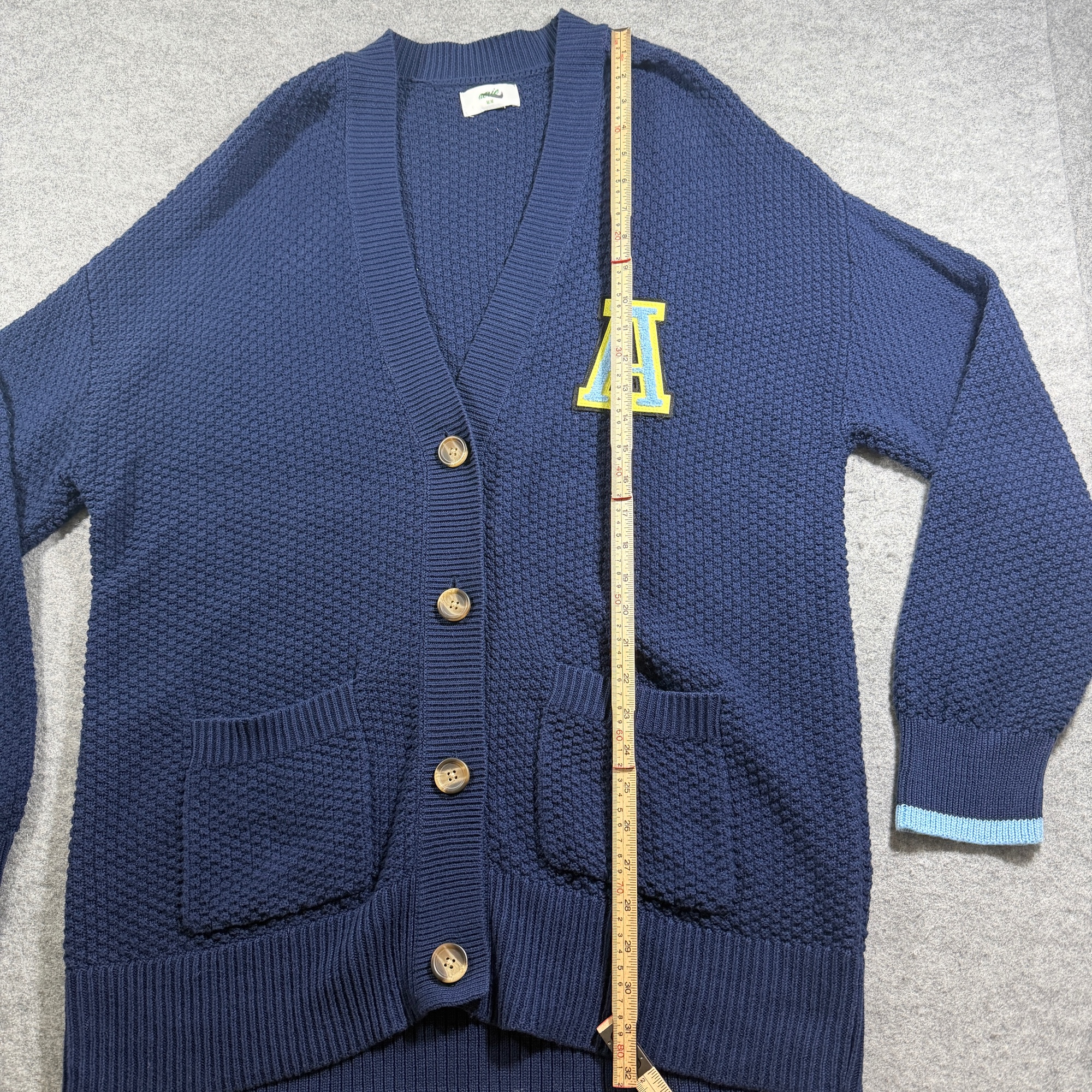 Aerie Cardigan Knit Sweater Womens M Navy Varsity Letterman Cotton Patch NWOT thumbnail 7