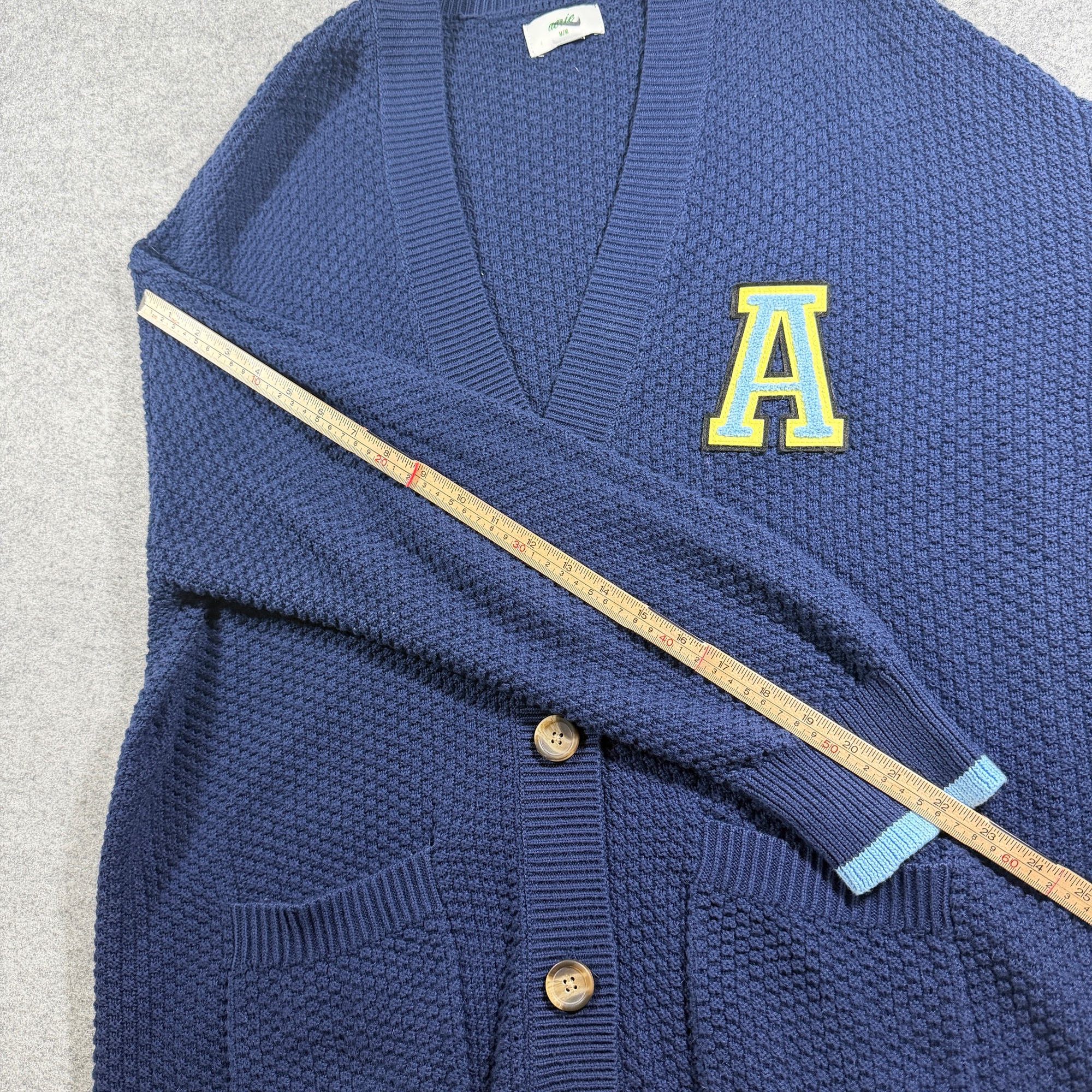 Aerie Cardigan Knit Sweater Womens M Navy Varsity Letterman Cotton Patch NWOT thumbnail 8