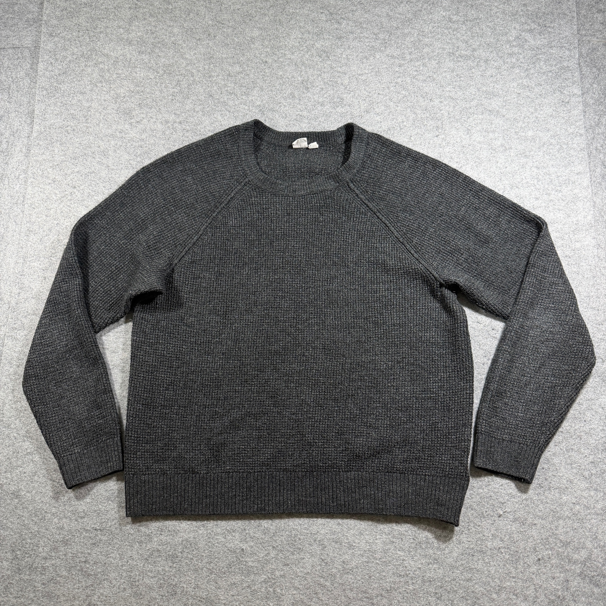Gap Wool Blend Waffle Knit Sweater Mens L Charcoal Gray Raglan Relaxed Fit