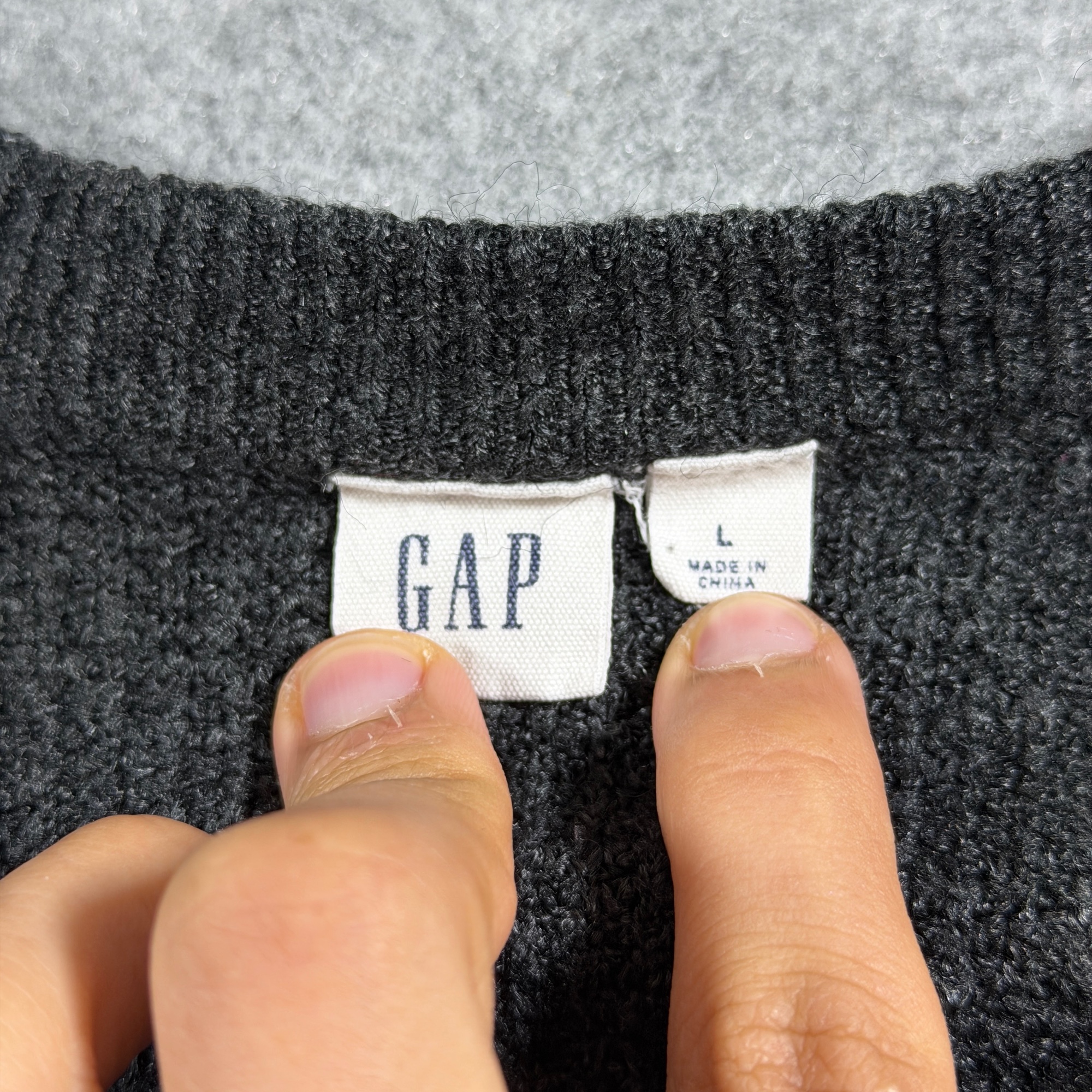Gap Wool Blend Waffle Knit Sweater Mens L Charcoal Gray Raglan Relaxed Fit thumbnail 3