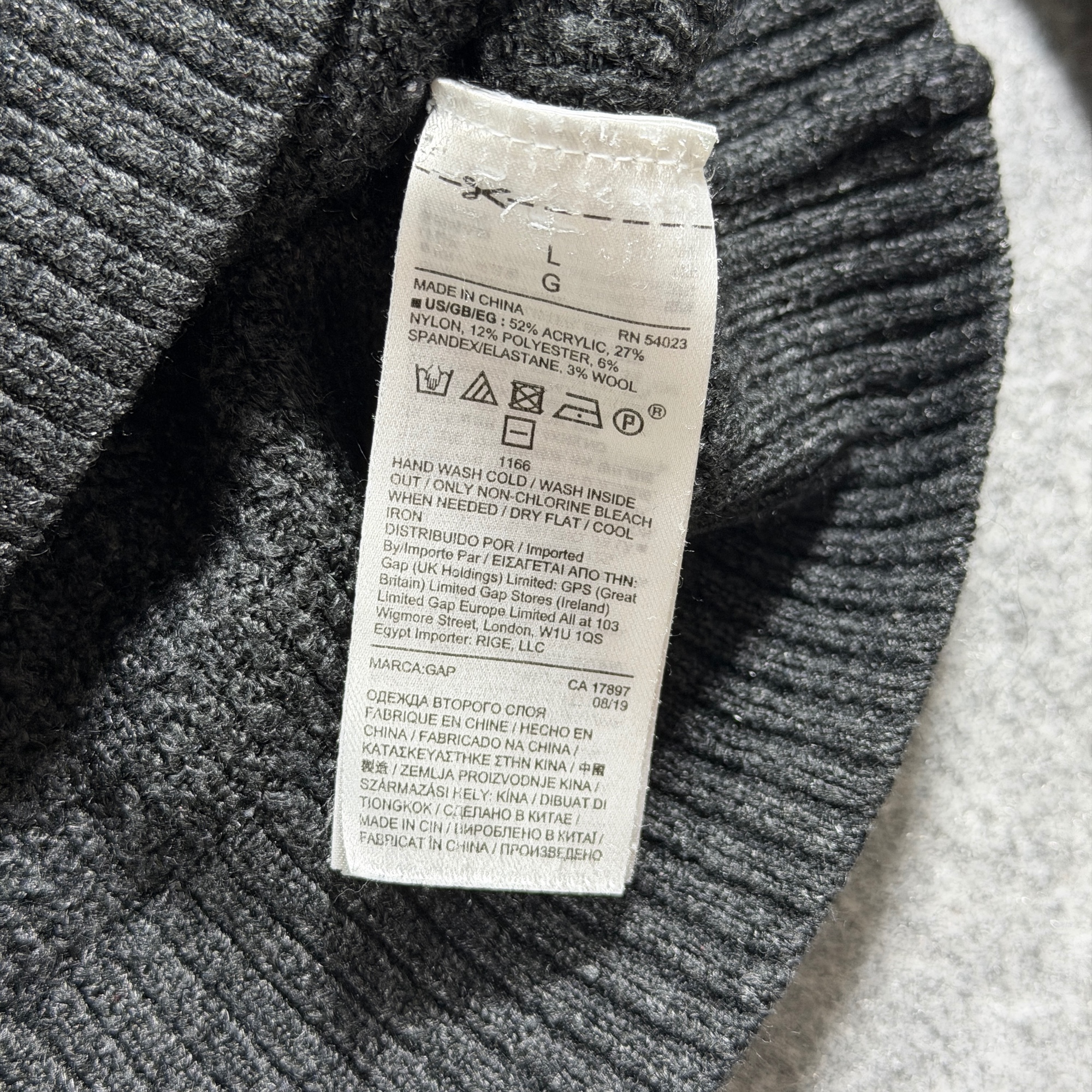 Gap Wool Blend Waffle Knit Sweater Mens L Charcoal Gray Raglan Relaxed Fit thumbnail 4