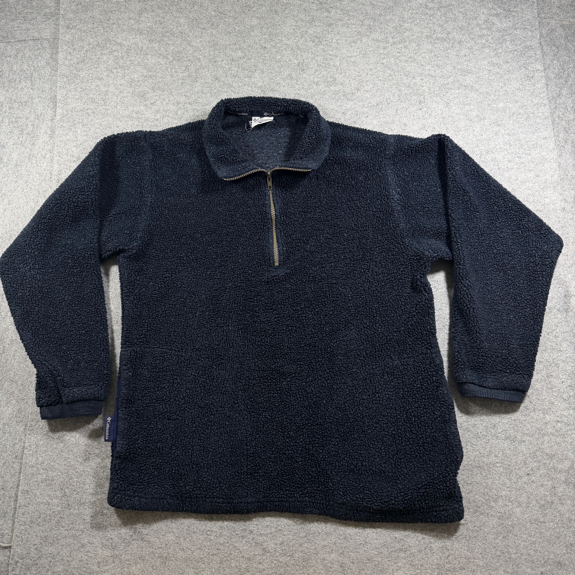 Vintage Columbia Sherpa Fleece Pullover Mens M Navy Quarter Zip Made in USA