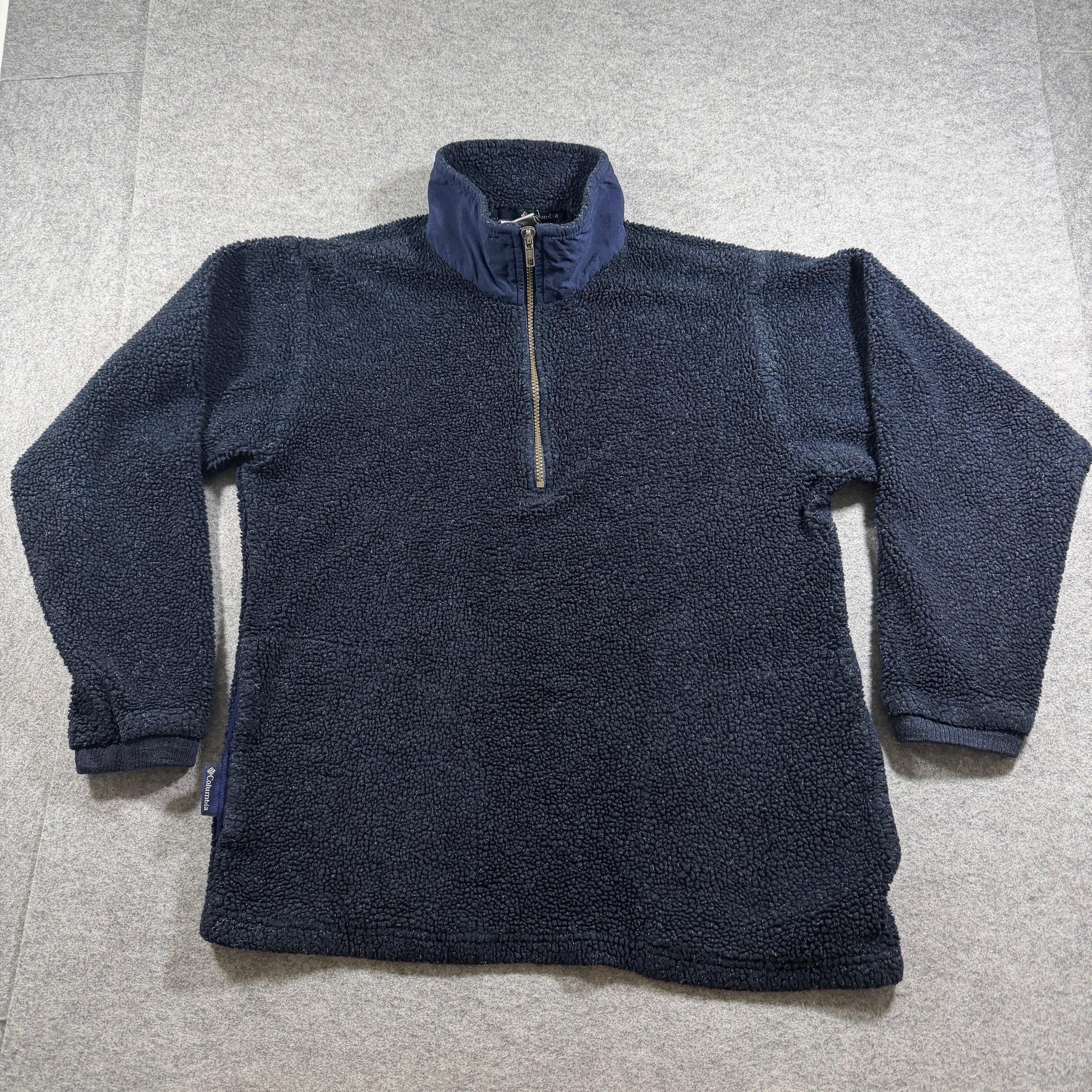 Vintage Columbia Sherpa Fleece Pullover Mens M Navy Quarter Zip Made in USA thumbnail 3