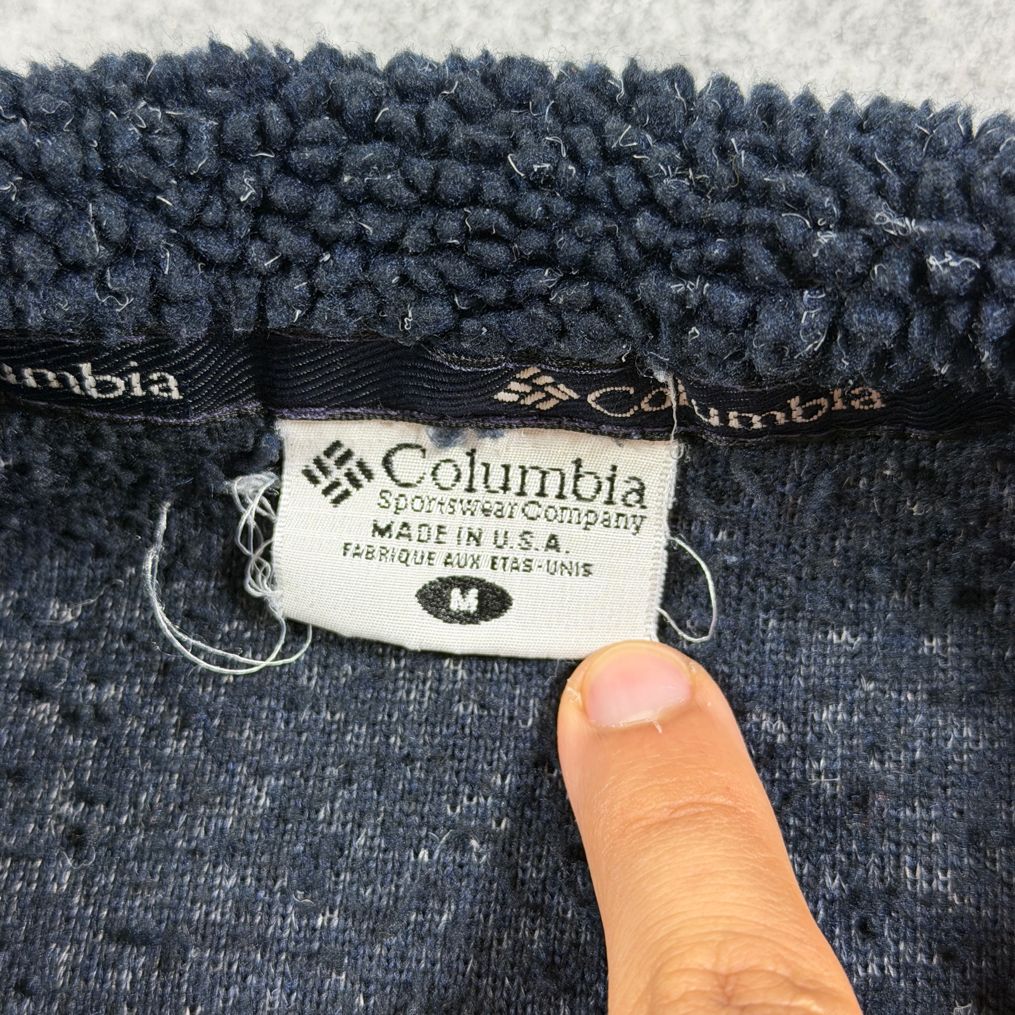 Vintage Columbia Sherpa Fleece Pullover Mens M Navy Quarter Zip Made in USA thumbnail 5