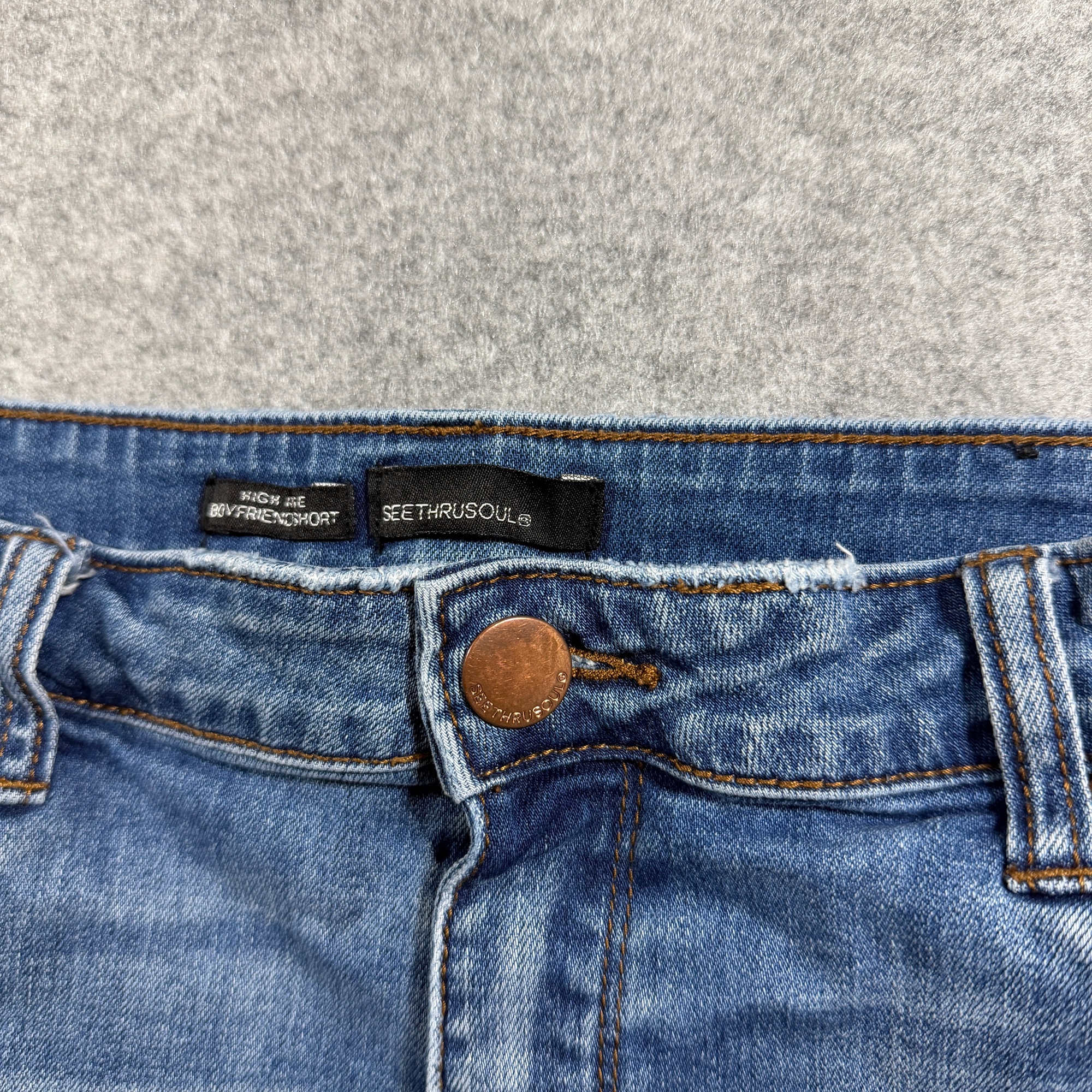 Seethrusoul Denim Shorts Womens 30 Blue High Rise Boyfriend Distressed Cuffed thumbnail 3