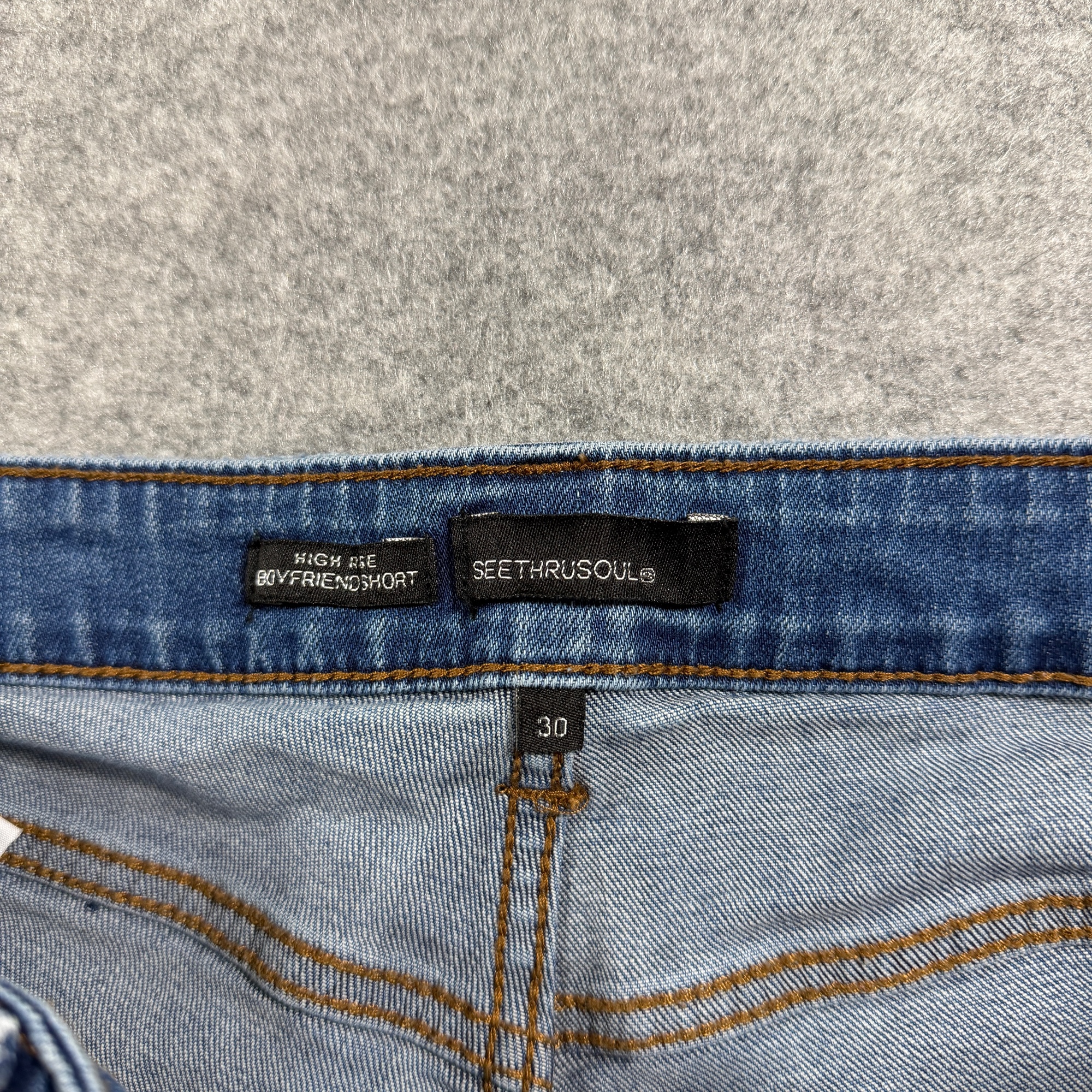 Seethrusoul Denim Shorts Womens 30 Blue High Rise Boyfriend Distressed Cuffed thumbnail 4