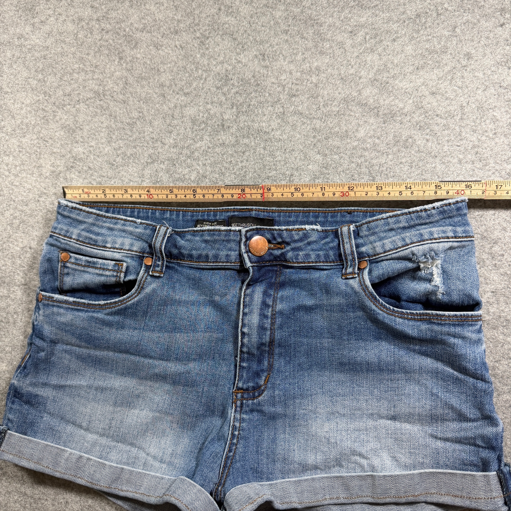Seethrusoul Denim Shorts Womens 30 Blue High Rise Boyfriend Distressed Cuffed thumbnail 5