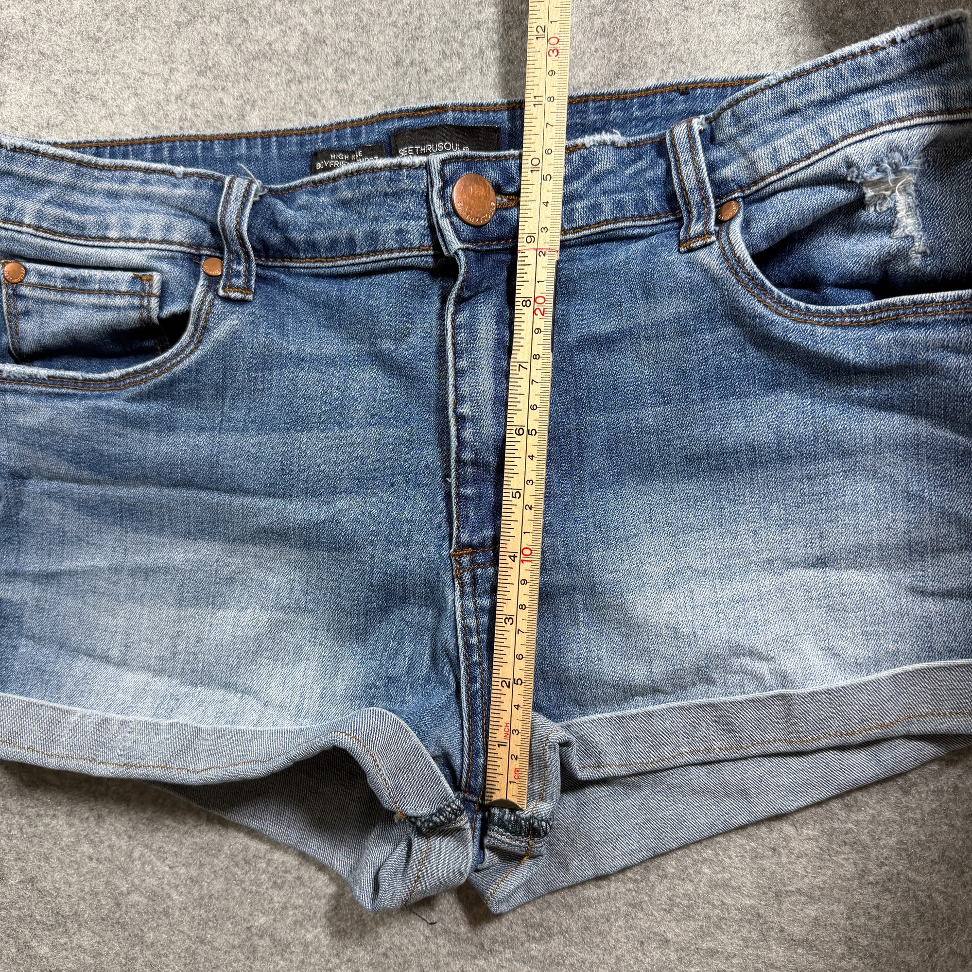 Seethrusoul Denim Shorts Womens 30 Blue High Rise Boyfriend Distressed Cuffed thumbnail 6