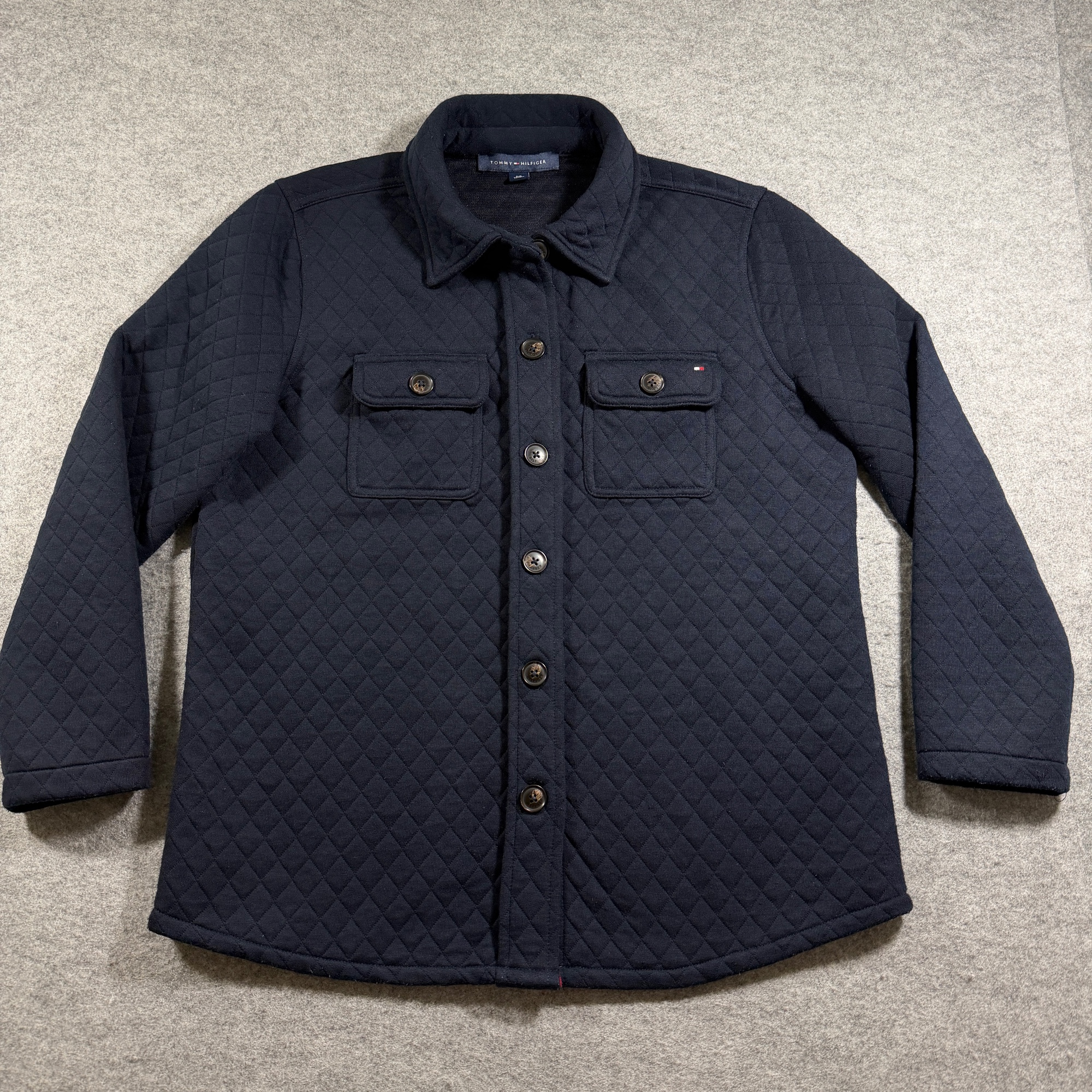 Tommy Hilfiger Shacket Womens S Navy Diamond Quilted Button Front Pockets
