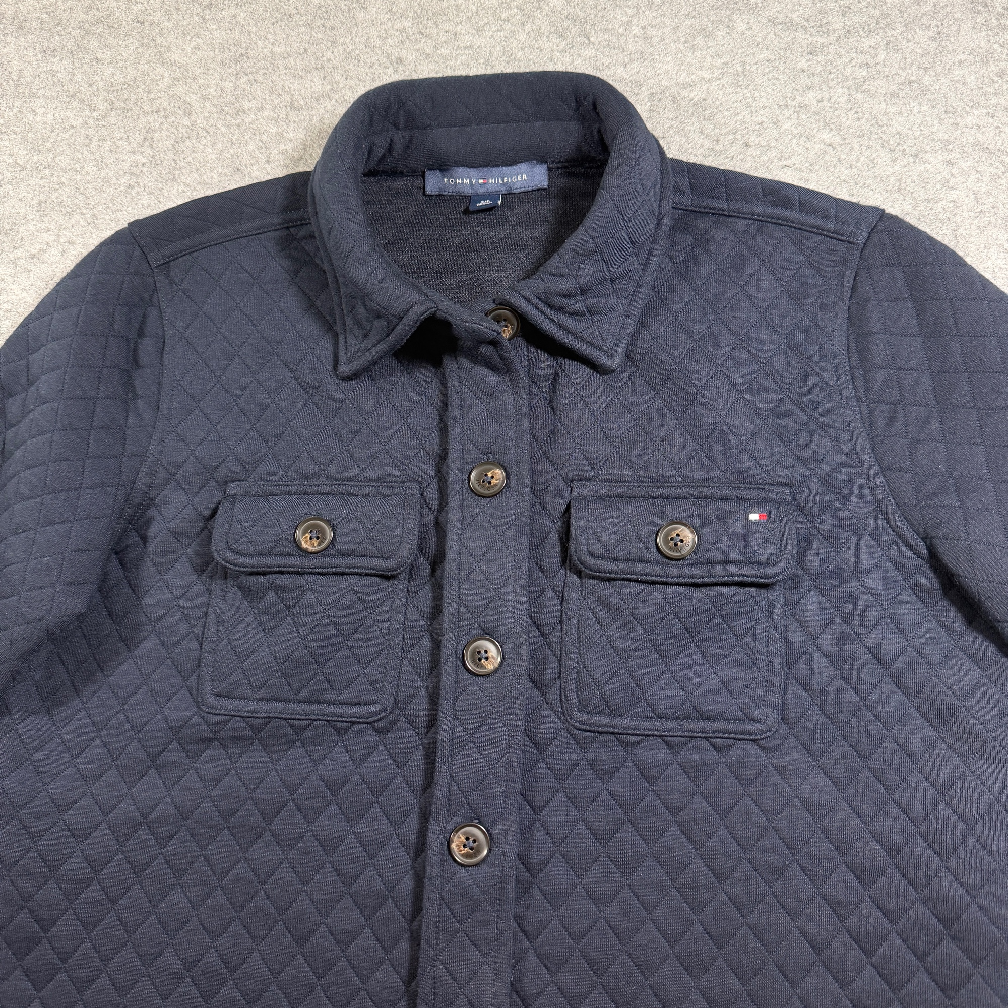 Tommy Hilfiger Shacket Womens S Navy Diamond Quilted Button Front Pockets thumbnail 3