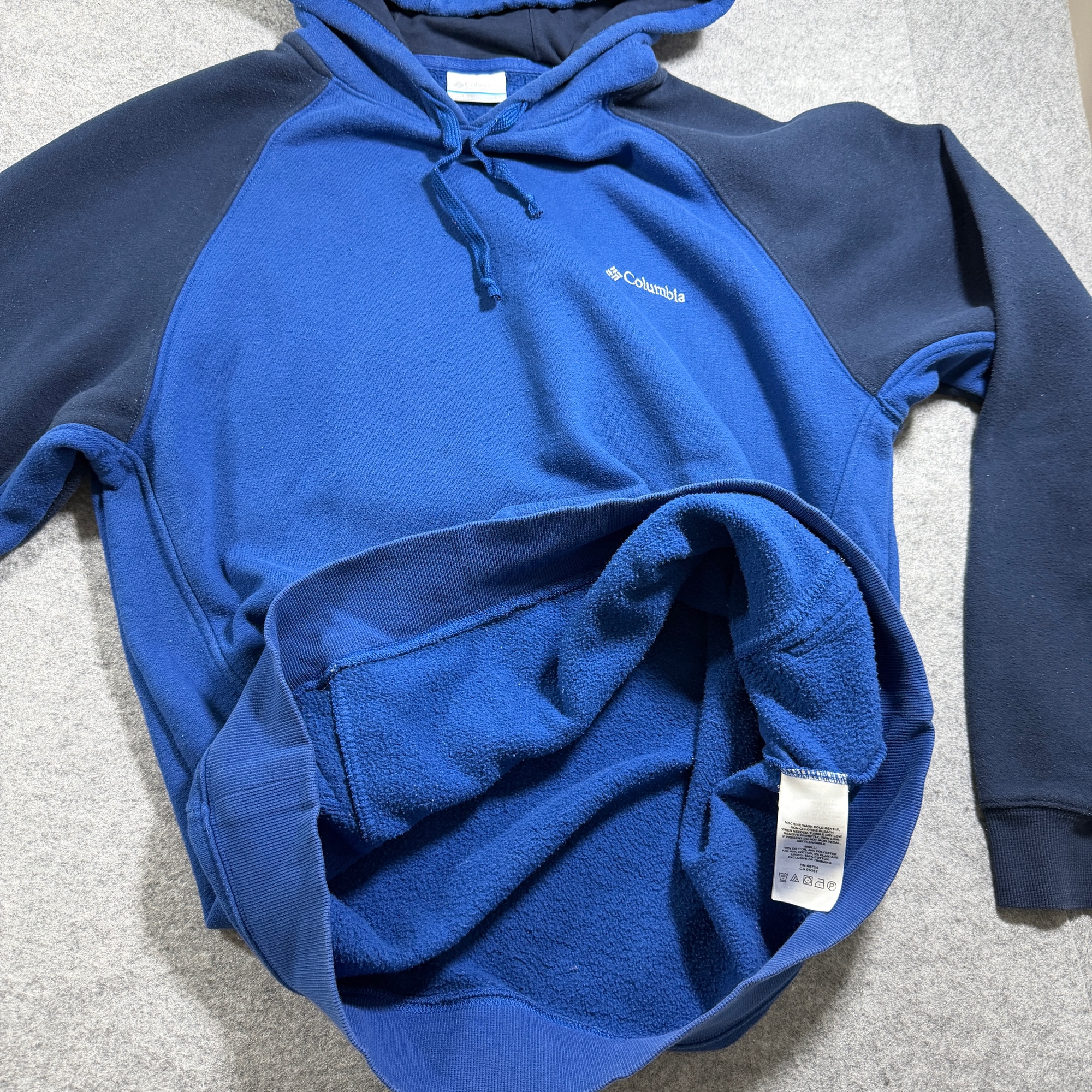 Columbia Hoodie Mens L Blue Navy Colorblock Pullover Drawstaring Pocket Cotton thumbnail 4