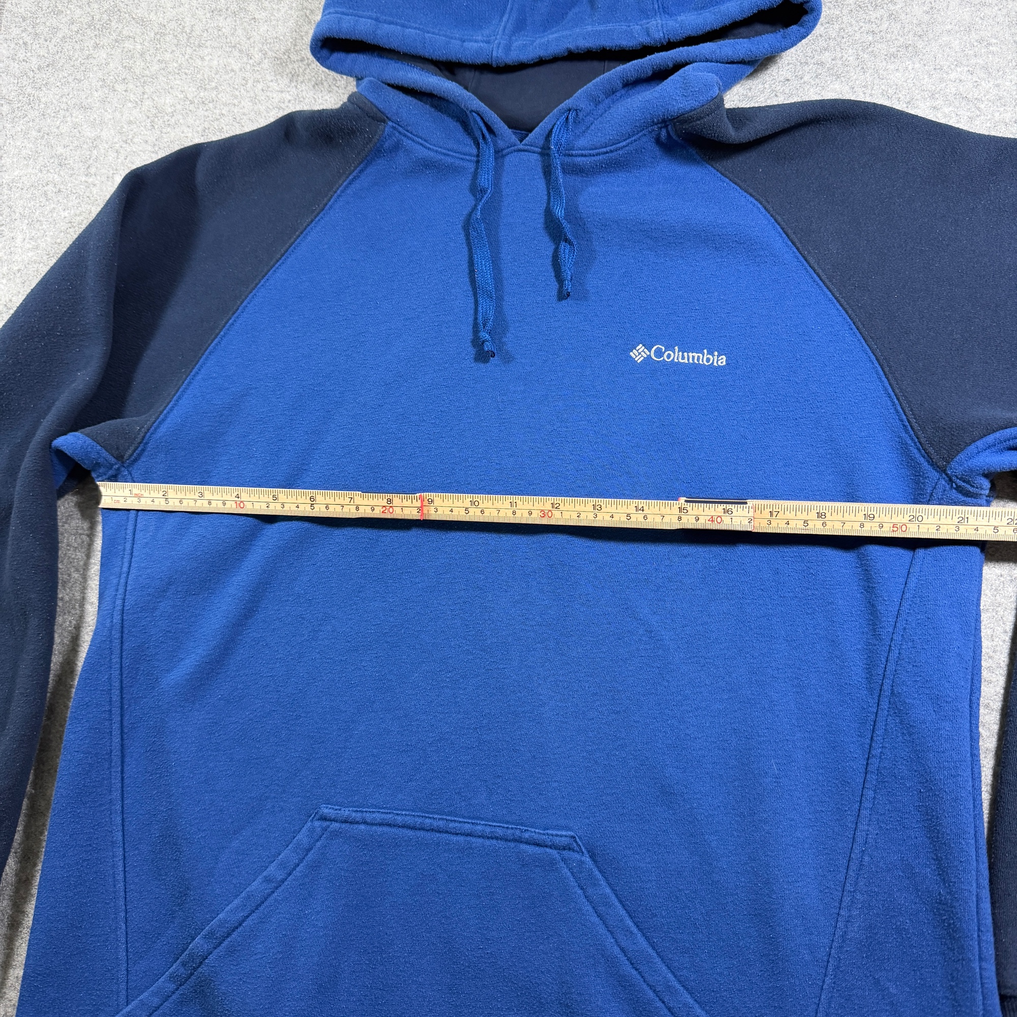 Columbia Hoodie Mens L Blue Navy Colorblock Pullover Drawstaring Pocket Cotton thumbnail 6