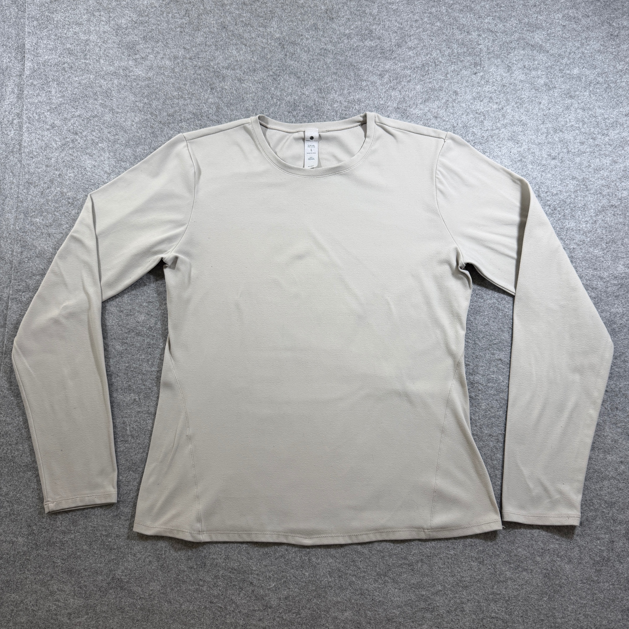 Yogalicious Top Womens L Beige Long Sleeve Soft Stretch Performance Crew Neck