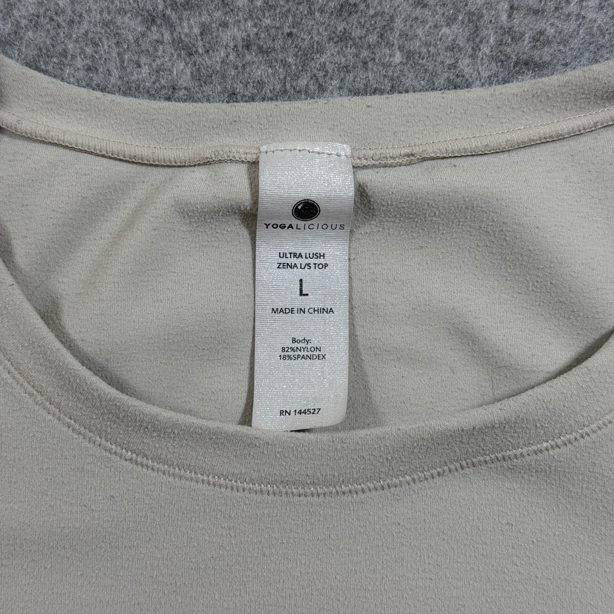 Yogalicious Top Womens L Beige Long Sleeve Soft Stretch Performance Crew Neck thumbnail 5